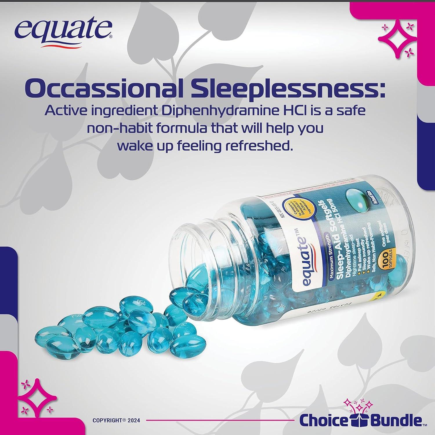 Equate Gelatinas para Dormir 50mg Difenhidramina 300 CT + Guía