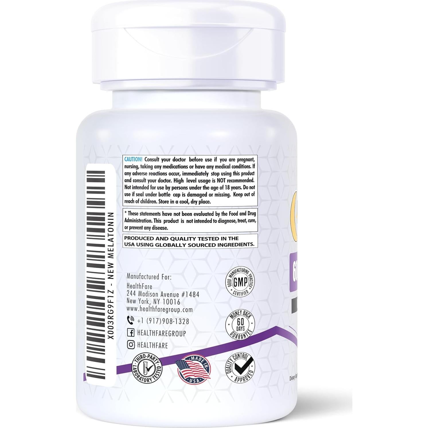 Melatonina 60mg HealthFare 90 Tabletas Vegetariana Sin OGM