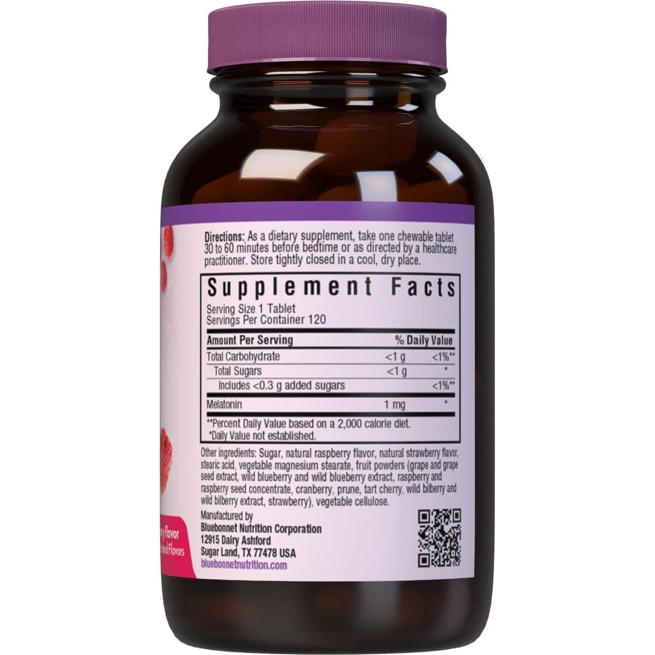 Melatonina Masticable 1 mg Bluebonnet Nutrition Sabor Frambuesa - 120 Tabletas