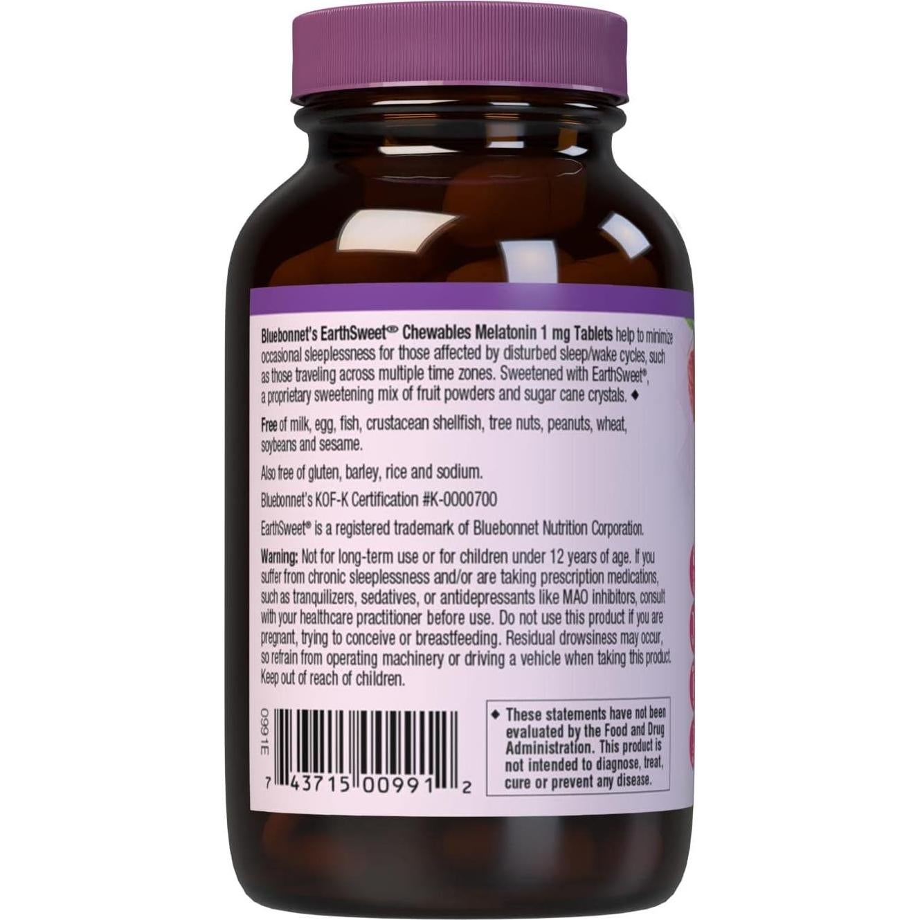 Melatonina Masticable 1 mg Bluebonnet Nutrition Sabor Frambuesa - 120 Tabletas
