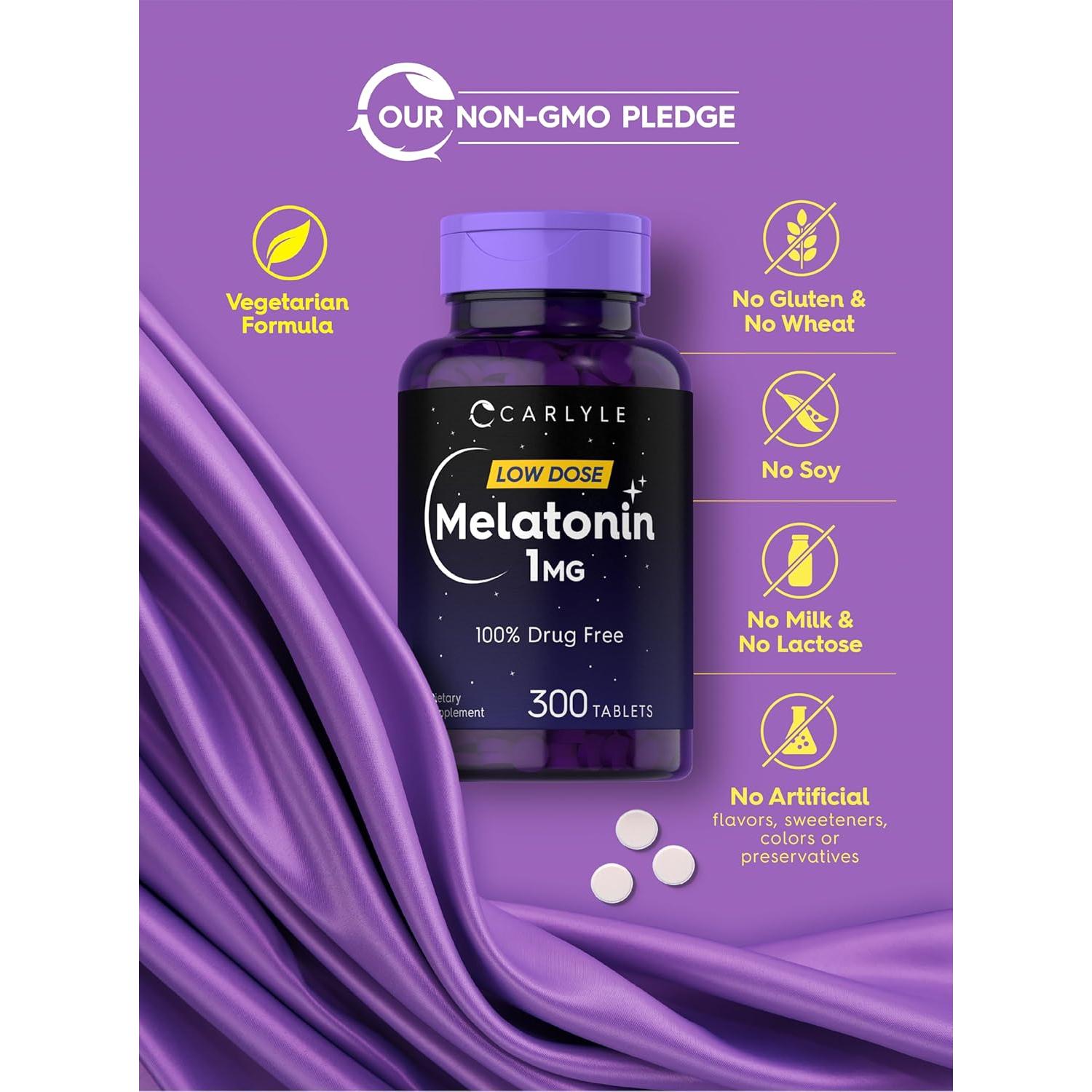Melatonina 1 mg Carlyle | 300 Tabletas Vegetarianas | Sin Gluten