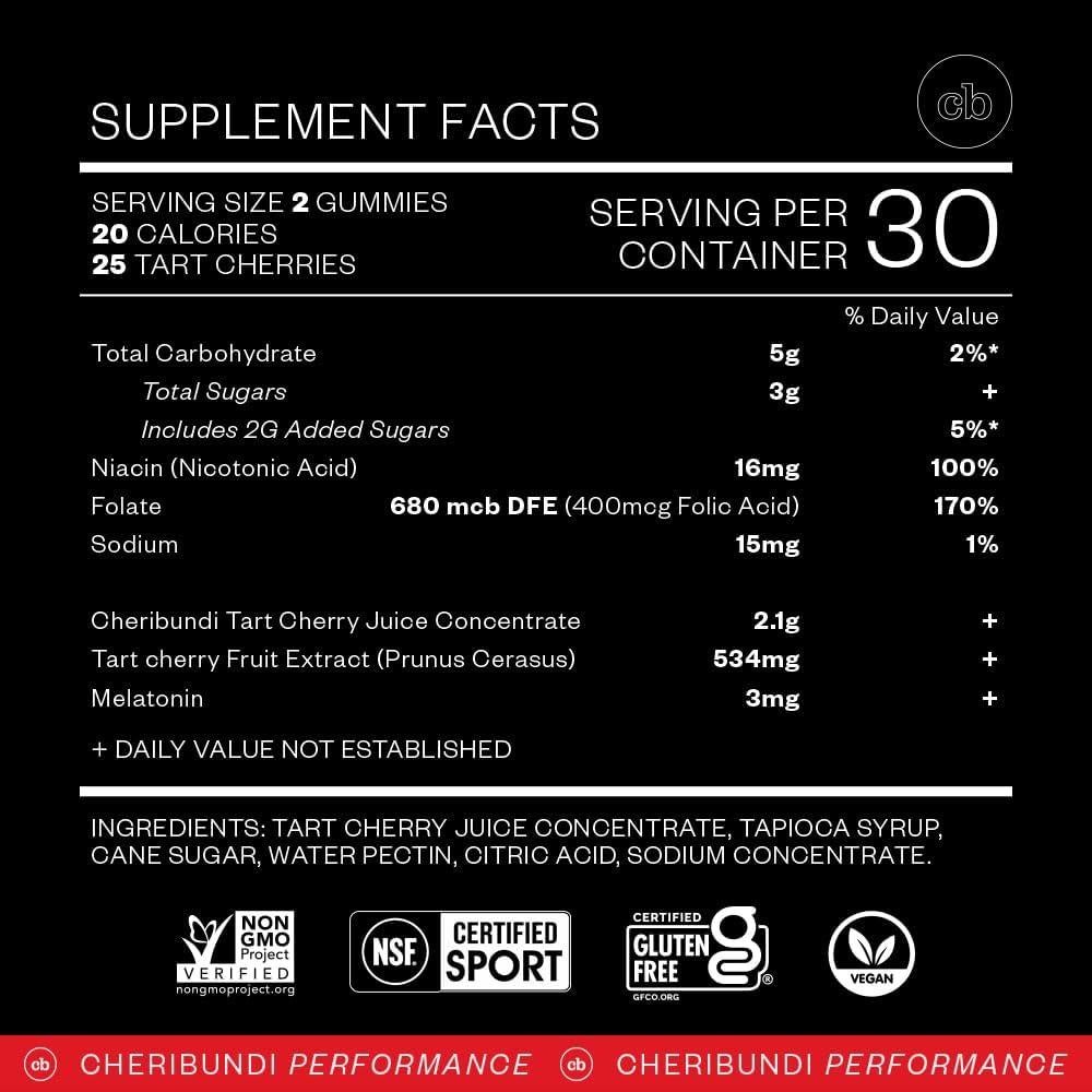 Gomitas para Dormir Cheribundi 60 Conteo - Cereza Ácida, Veganas