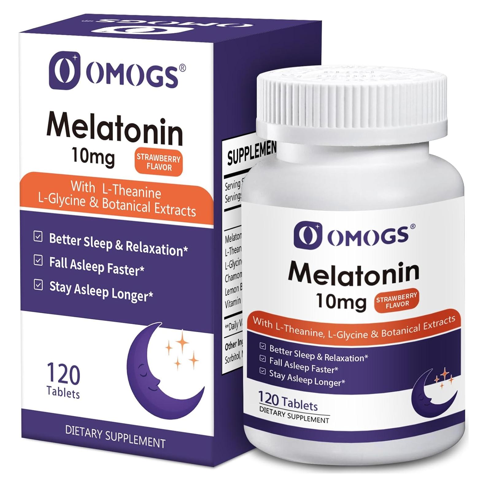 Suplemento de Melatonina 10mg OMOGS con L-Theanina y Vitamina B