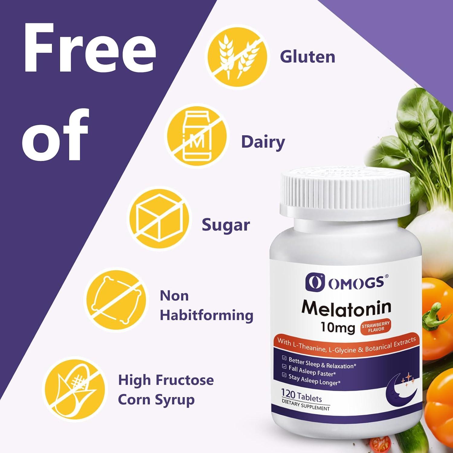 Suplemento de Melatonina 10mg OMOGS con L-Theanina y Vitamina B