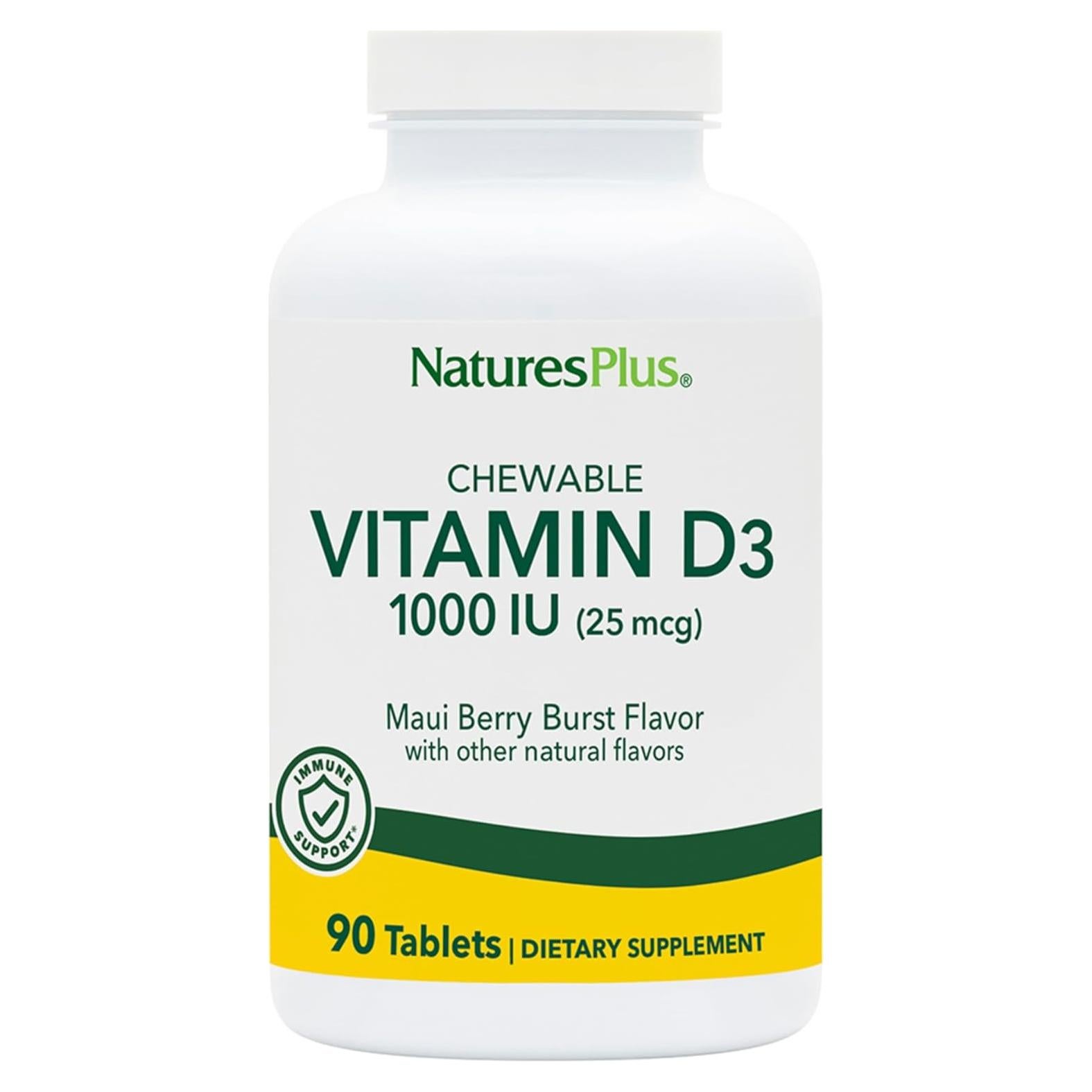 Vitamina D3 Masticable NaturesPlus 1000 UI 90 Tabletas Sabor Frutas