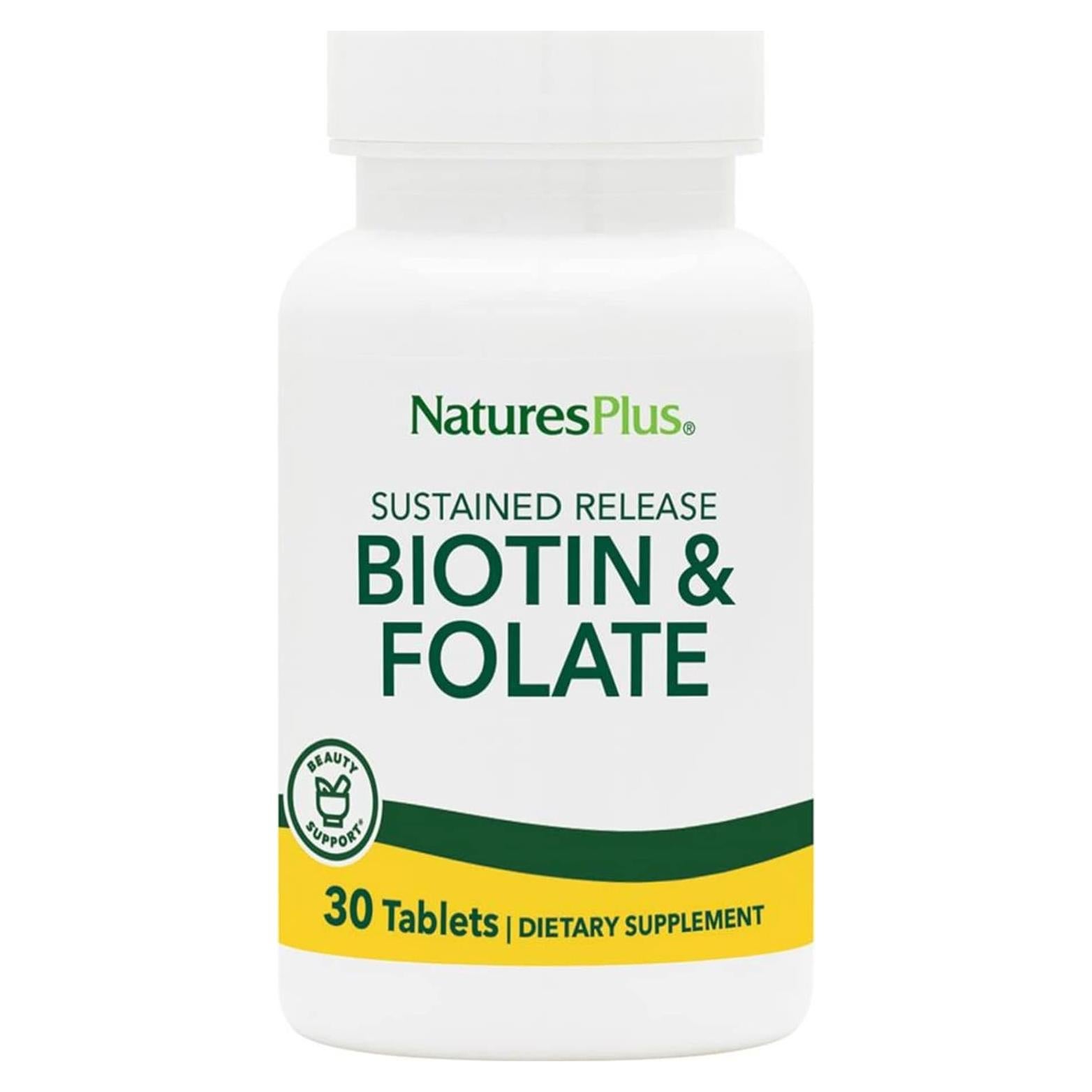 Suplemento de Biotina y Ácido Fólico Natures Plus - 30 Tabletas Vegetarianas - Vitamina B7 y B9