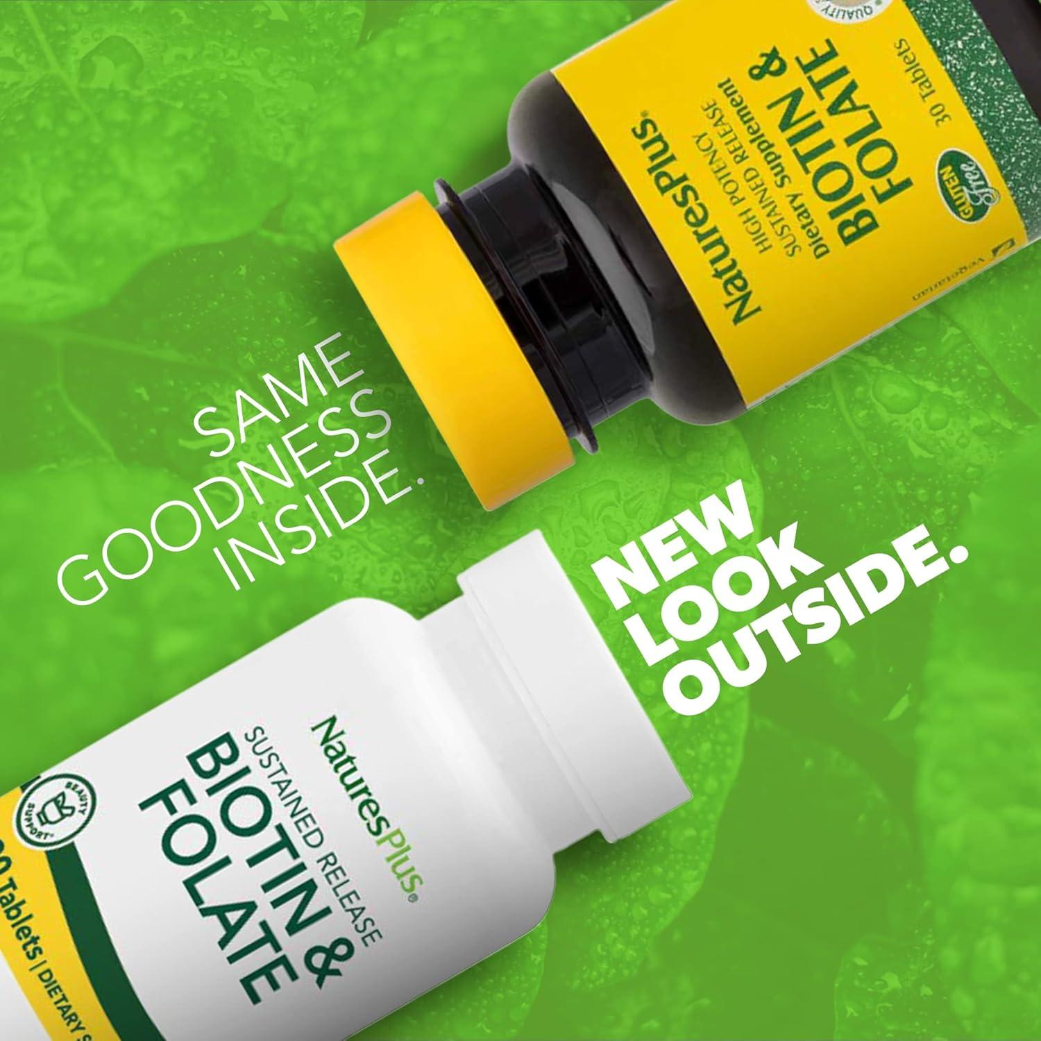 Suplemento de Biotina y Ácido Fólico Natures Plus - 30 Tabletas Vegetarianas - Vitamina B7 y B9