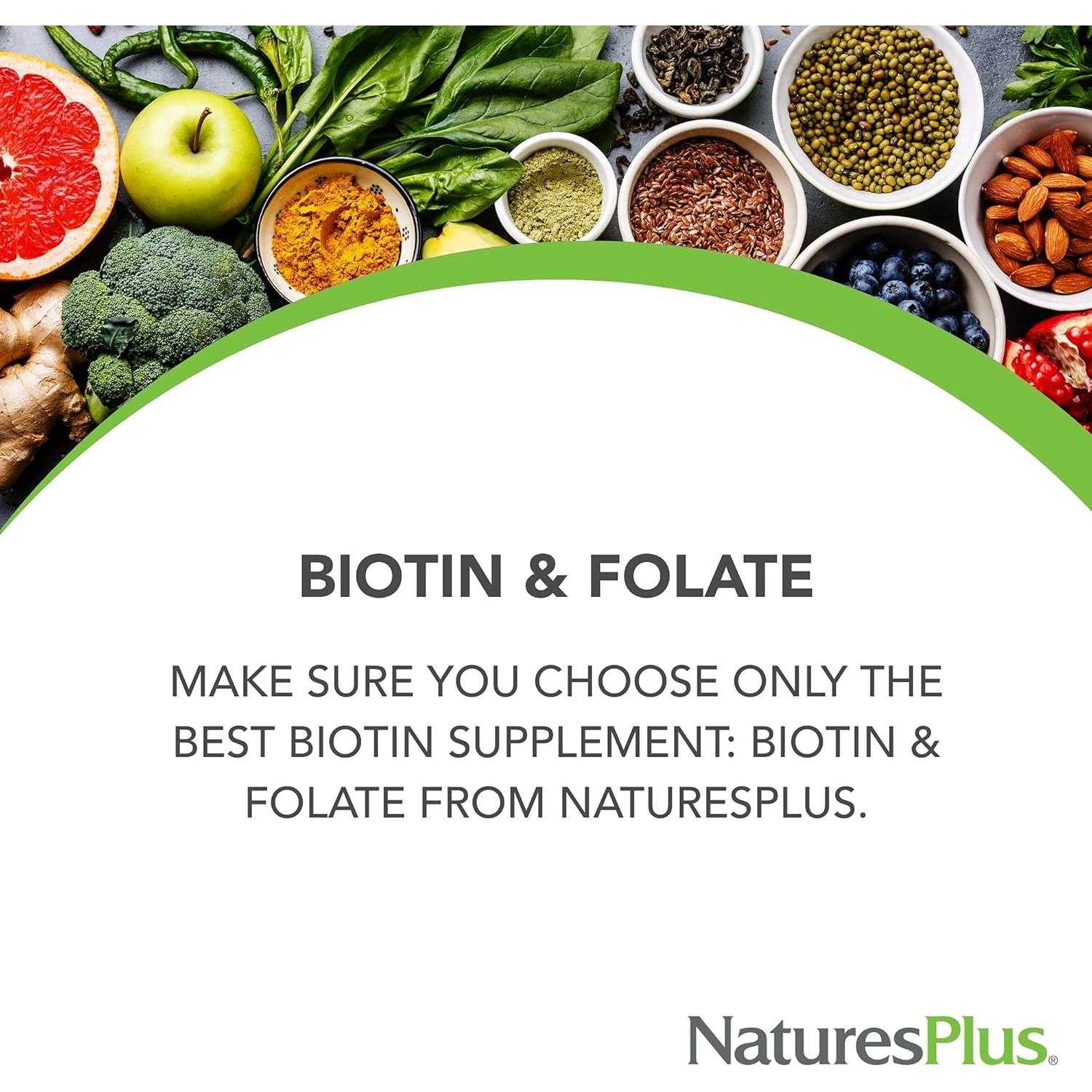 Suplemento de Biotina y Ácido Fólico Natures Plus - 30 Tabletas Vegetarianas - Vitamina B7 y B9