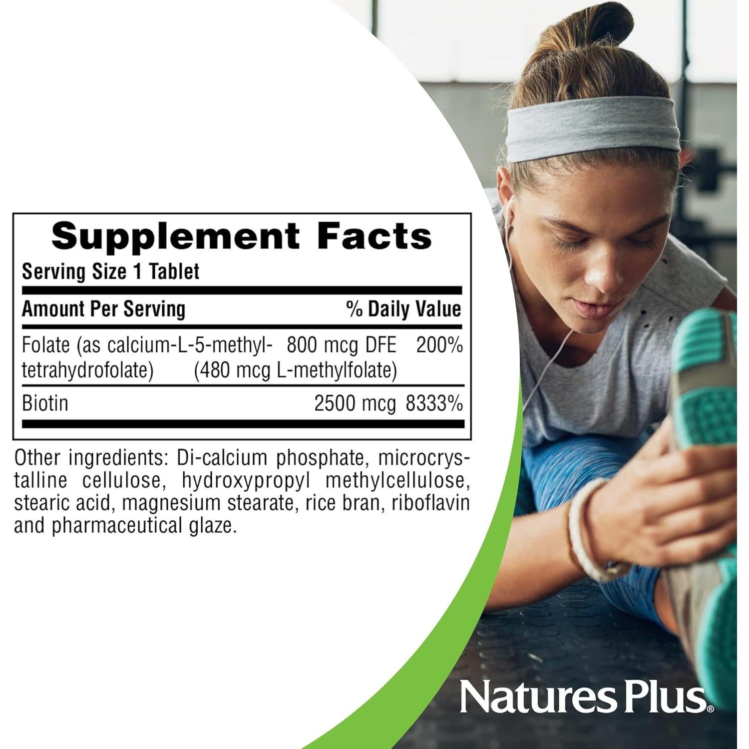 Suplemento de Biotina y Ácido Fólico Natures Plus - 30 Tabletas Vegetarianas - Vitamina B7 y B9