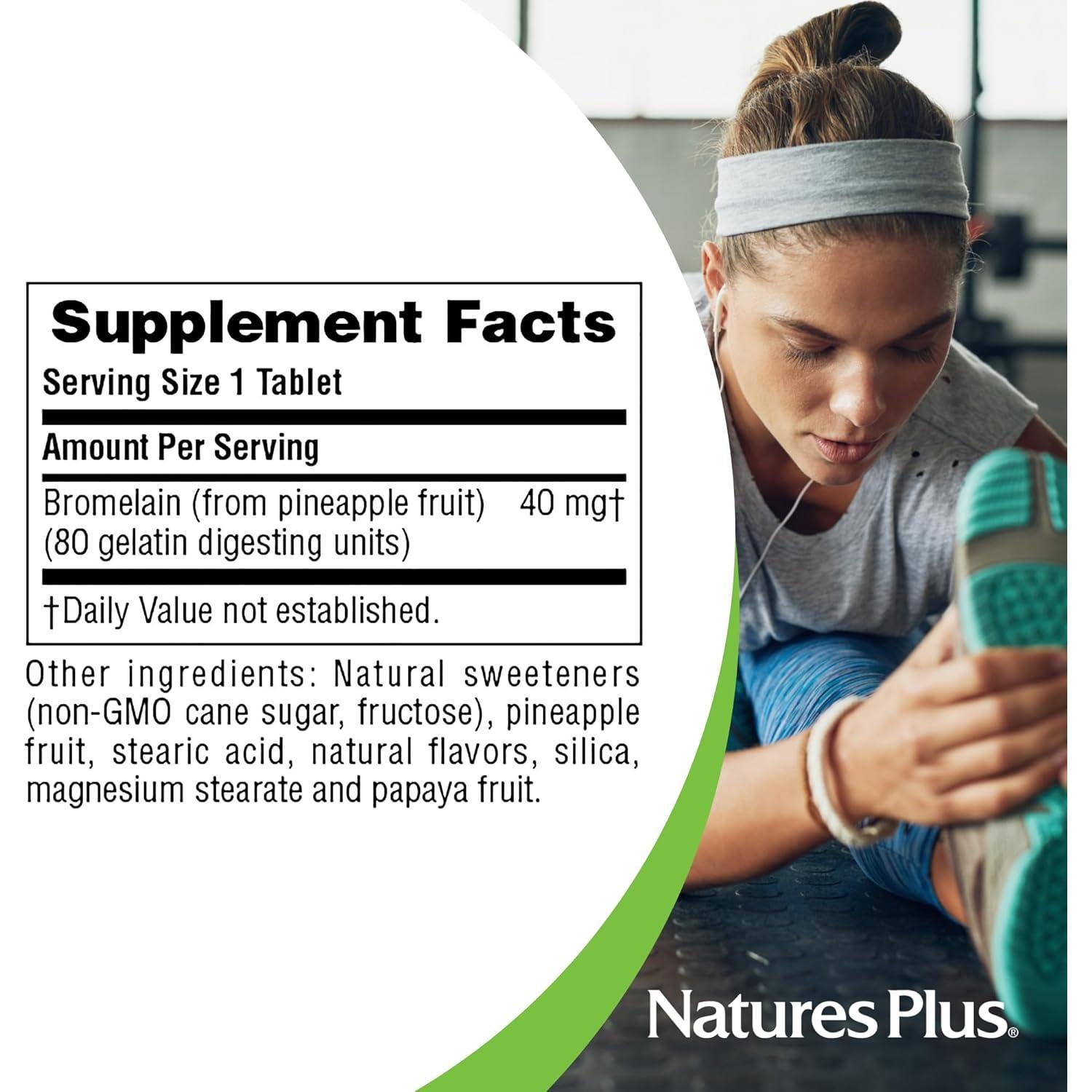 Bromelina Masticable Natures Plus 40 mg - 180 Tabletas