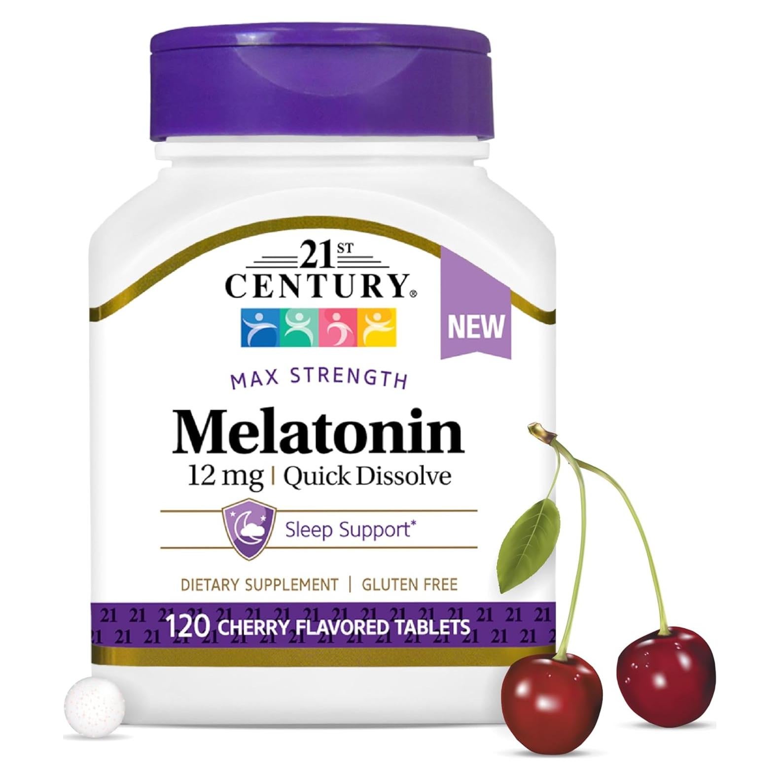 Melatonina 12 mg Siglo 21 Tabletas Rápidas Sabor Cereza 120 U.