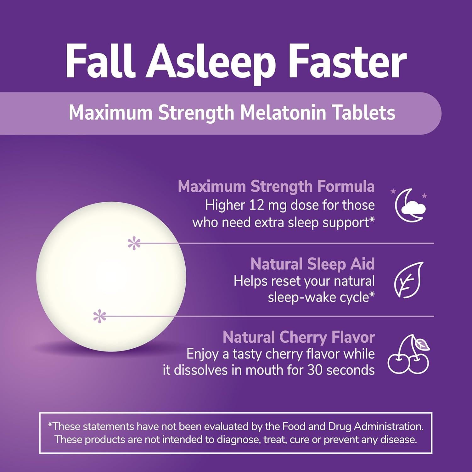 Melatonina 12 mg Siglo 21 Tabletas Rápidas Sabor Cereza 120 U.