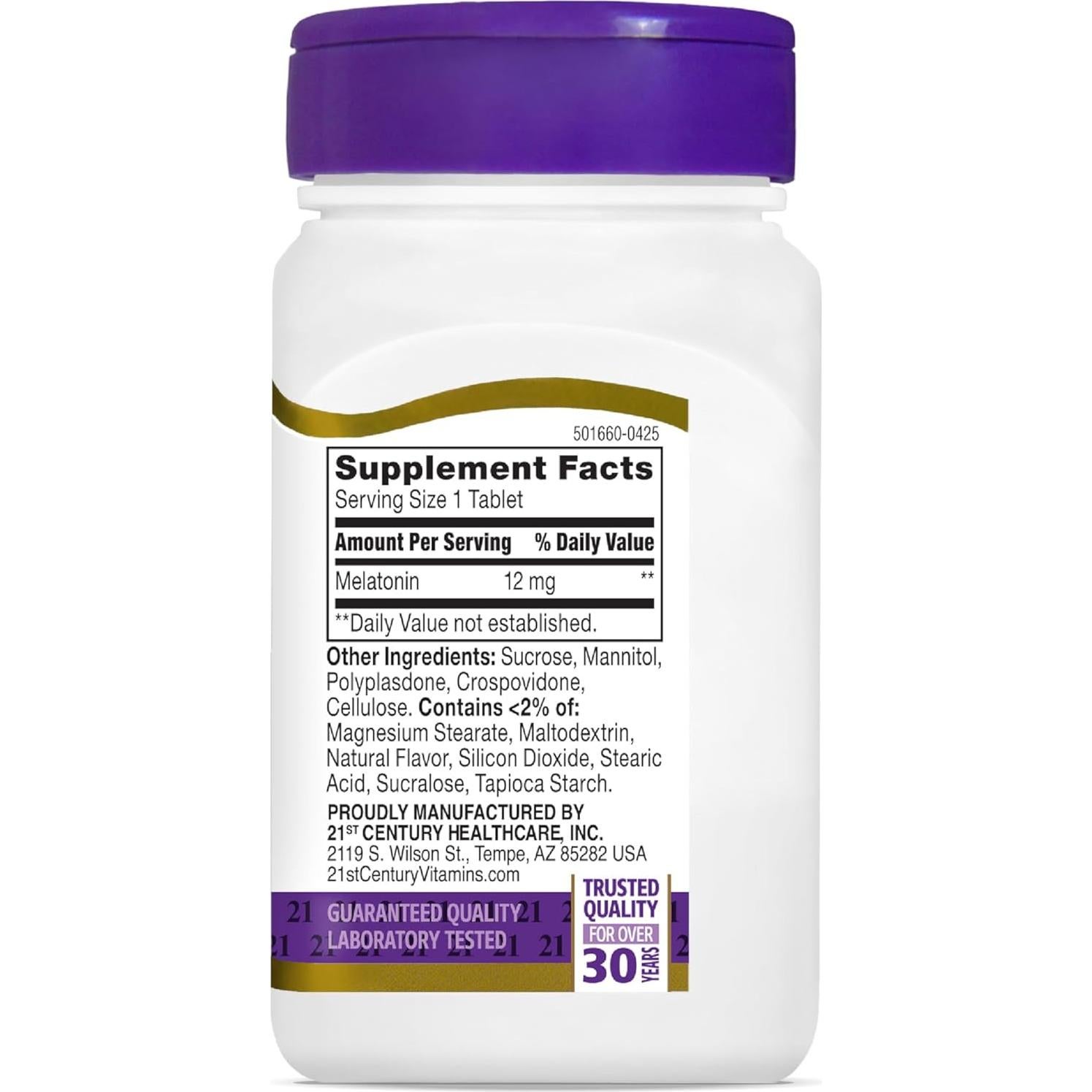 Melatonina 12 mg Siglo 21 Tabletas Rápidas Sabor Cereza 120 U.