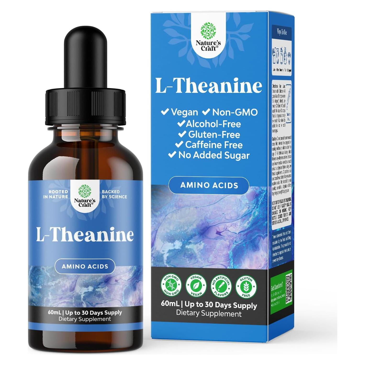 Gotas Líquidas de L-Teanina 200mg - Suplemento Natures Craft 60ml