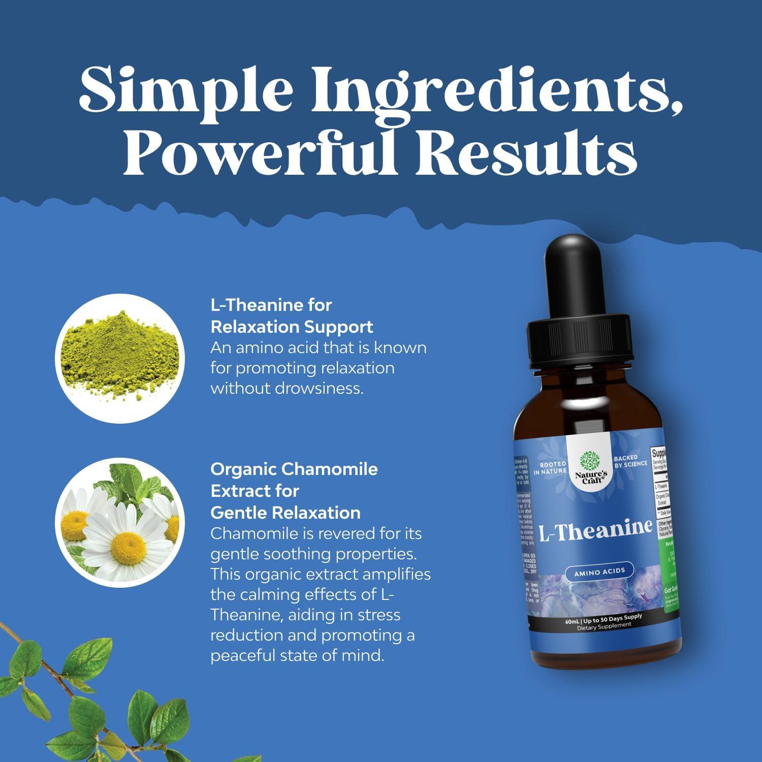 Gotas Líquidas de L-Teanina 200mg - Suplemento Natures Craft 60ml