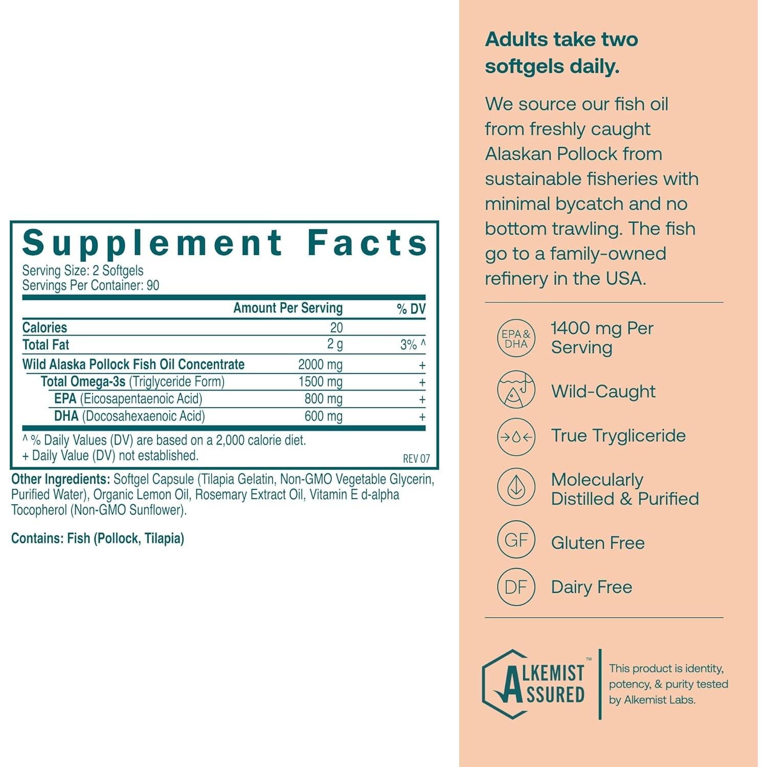 Aceite de Pescado Omega-3 True Grace 180 Cápsulas 1400 mg