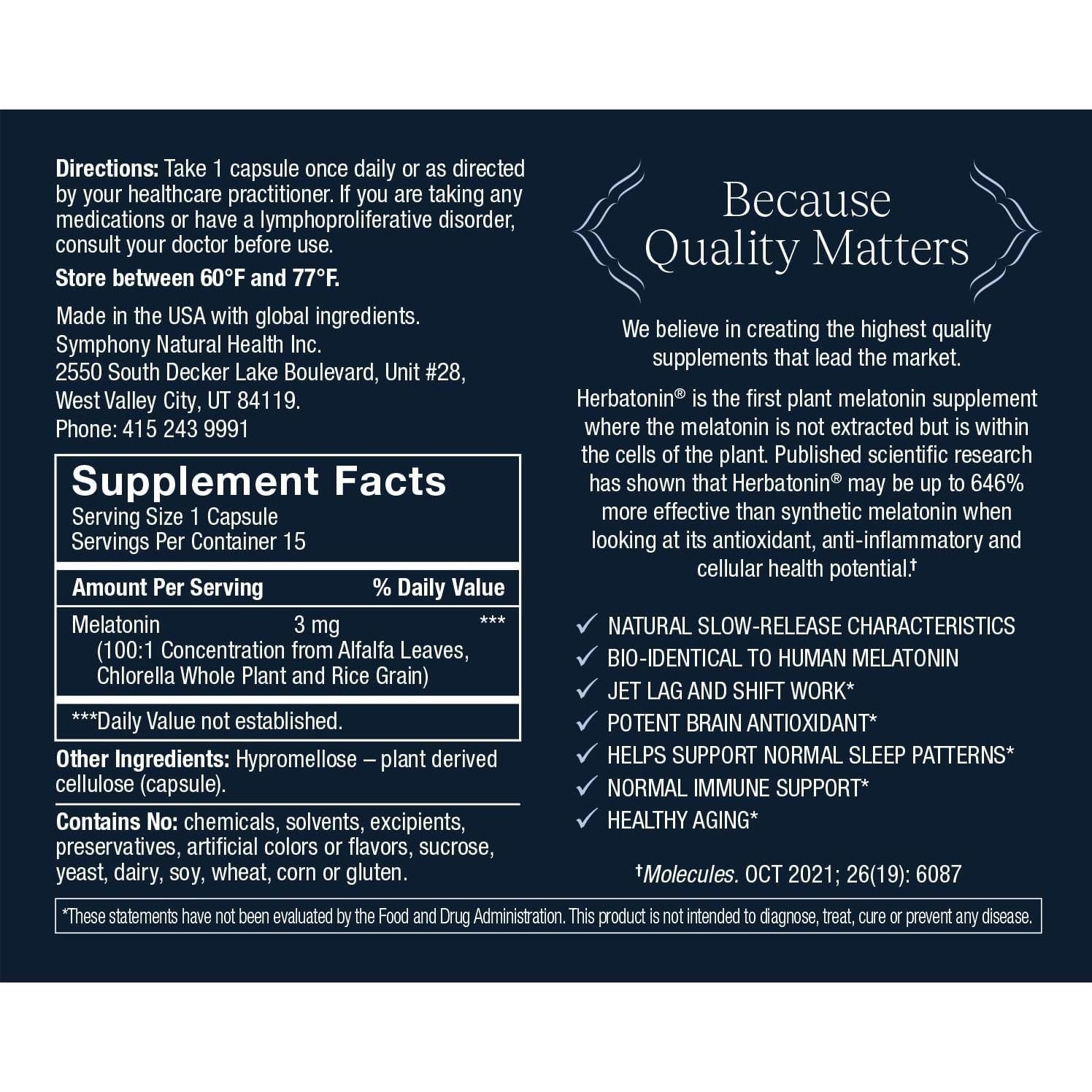 Suplemento Natural de Melatonina Herbatonin 3mg Vegano - 30 Cápsulas