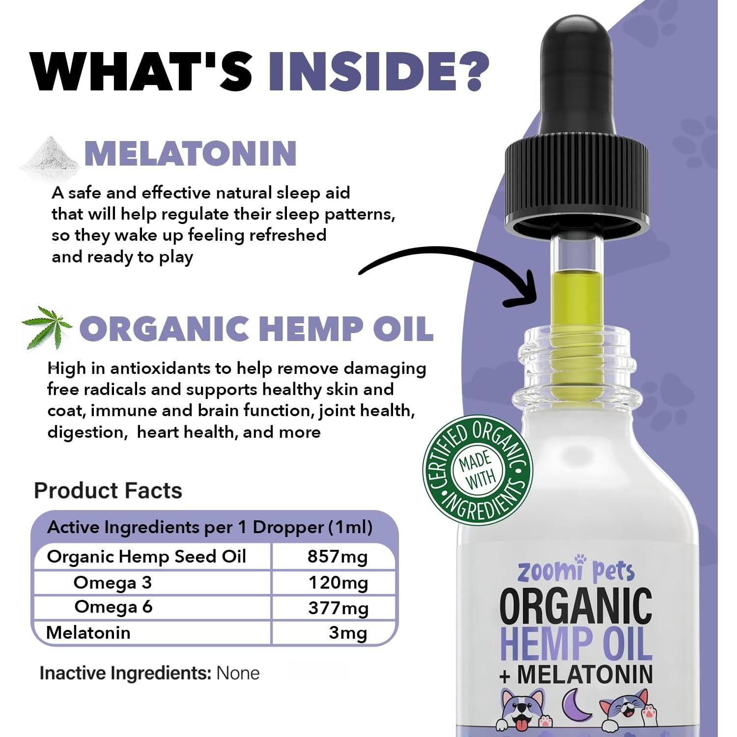 Gotas de Melatonina y Aceite de Cáñamo Zoomi Pets 59ml