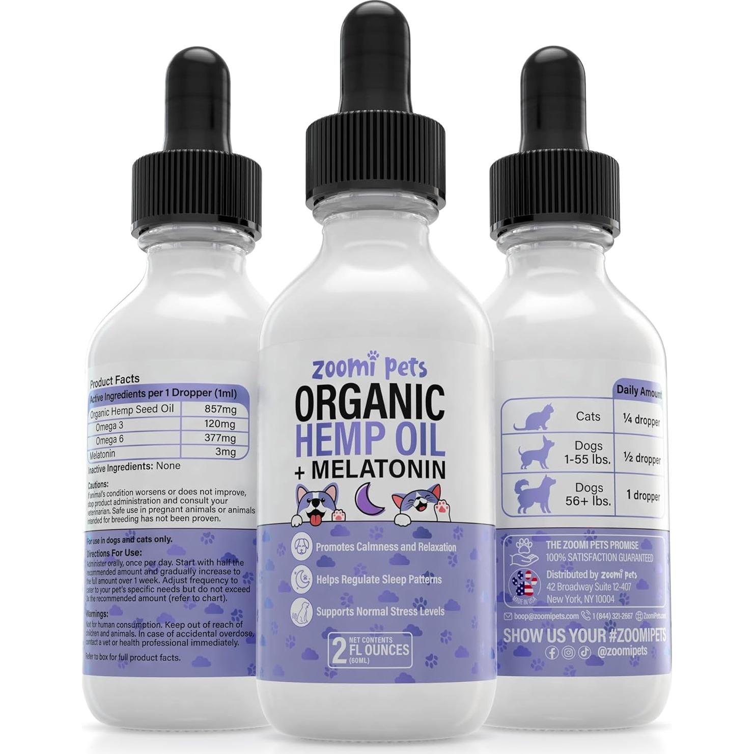 Gotas de Melatonina y Aceite de Cáñamo Zoomi Pets 59ml