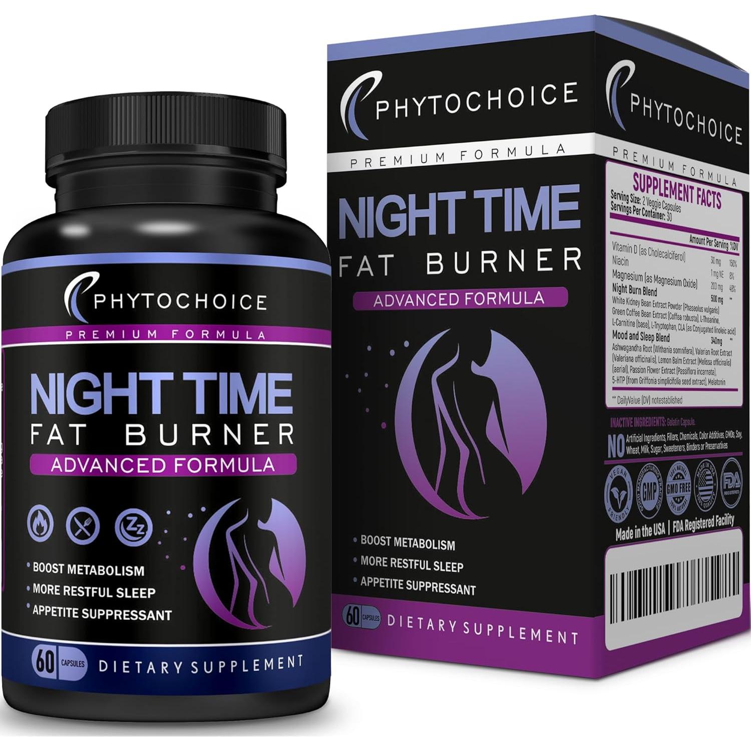Quemador de Grasa Nocturno Phytochoice 60 Cápsulas - Suplemento Natural