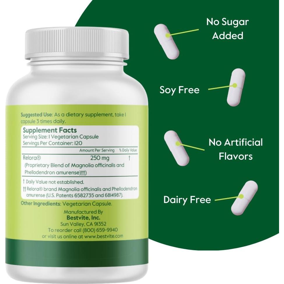 Suplemento Relora Bestvite 250mg 120 Cápsulas Veganas