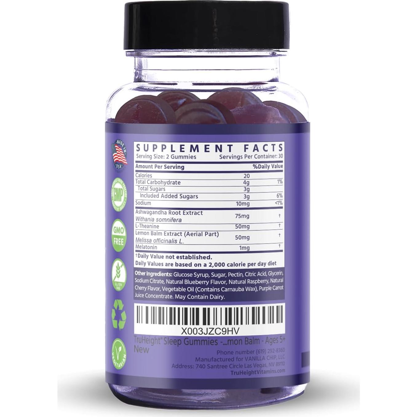 Gominolas para Dormir TruHeight 60 Unidades - Melatonina y Ashwagandha