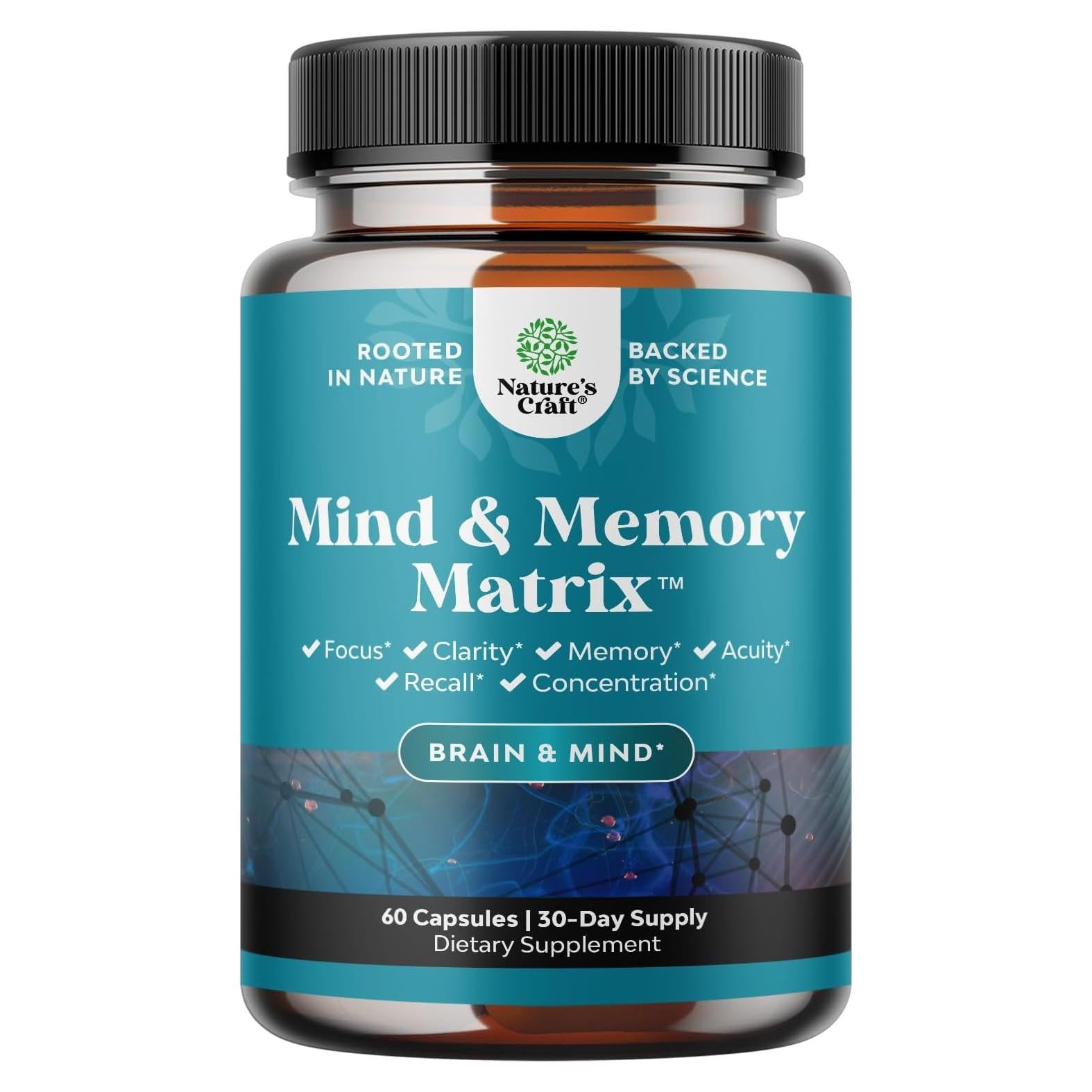 Suplemento Natural Natures Craft para Mente y Memoria 60 Cápsulas