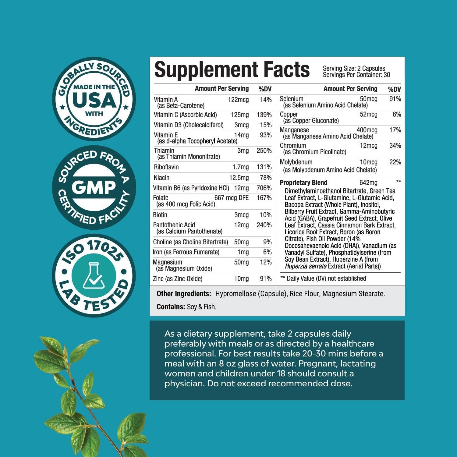 Suplemento Natural Natures Craft para Mente y Memoria 60 Cápsulas