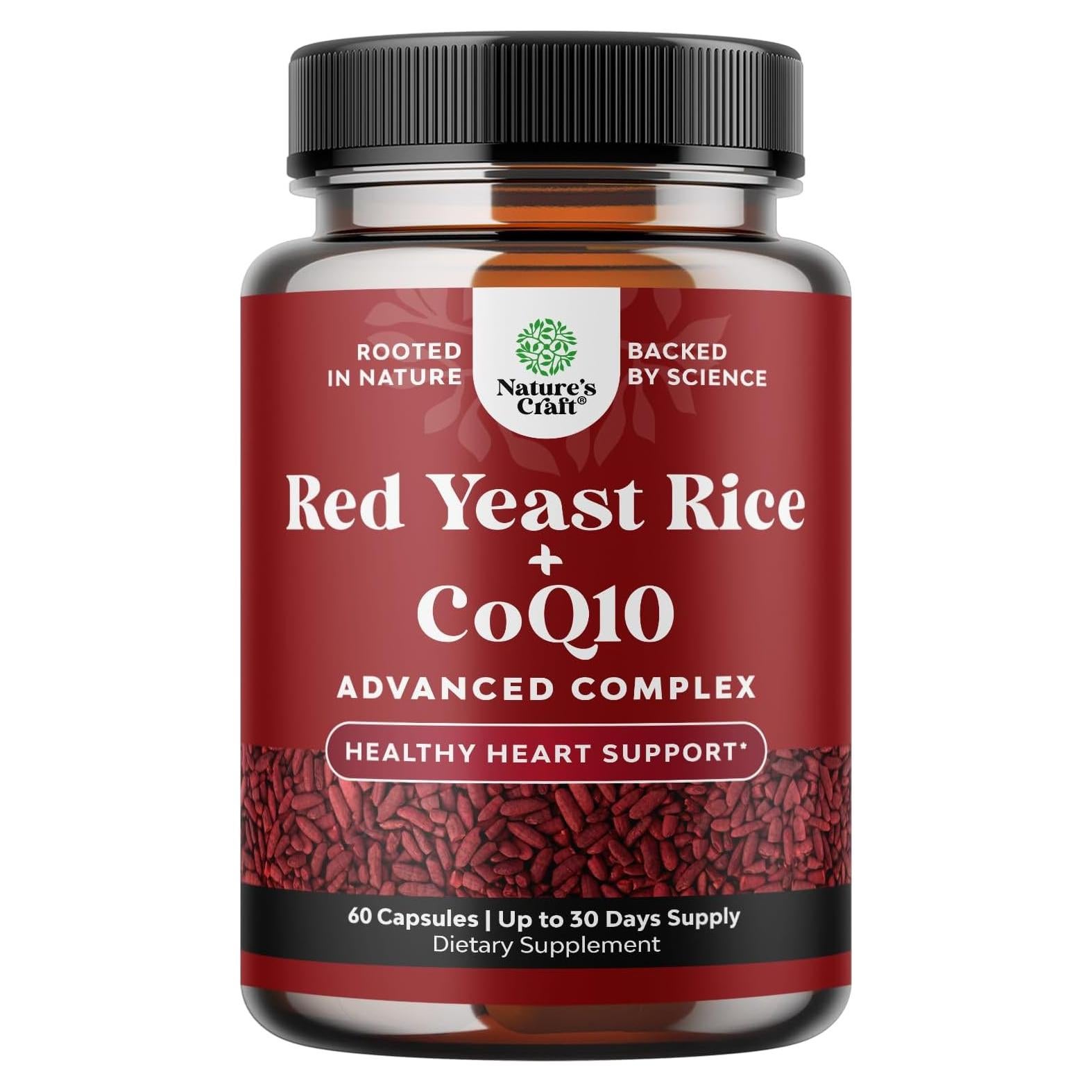 Suplemento de Arroz de Levadura Roja Natures Craft 1200mg CoQ10 60 Cápsulas