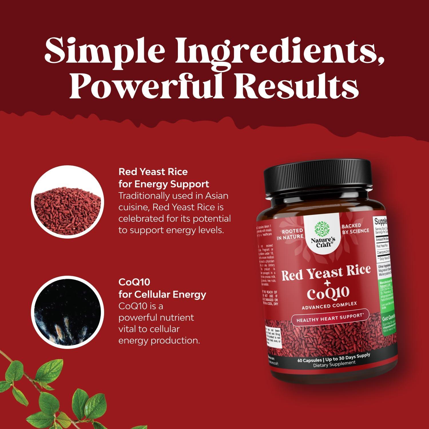 Suplemento de Arroz de Levadura Roja Natures Craft 1200mg CoQ10 60 Cápsulas