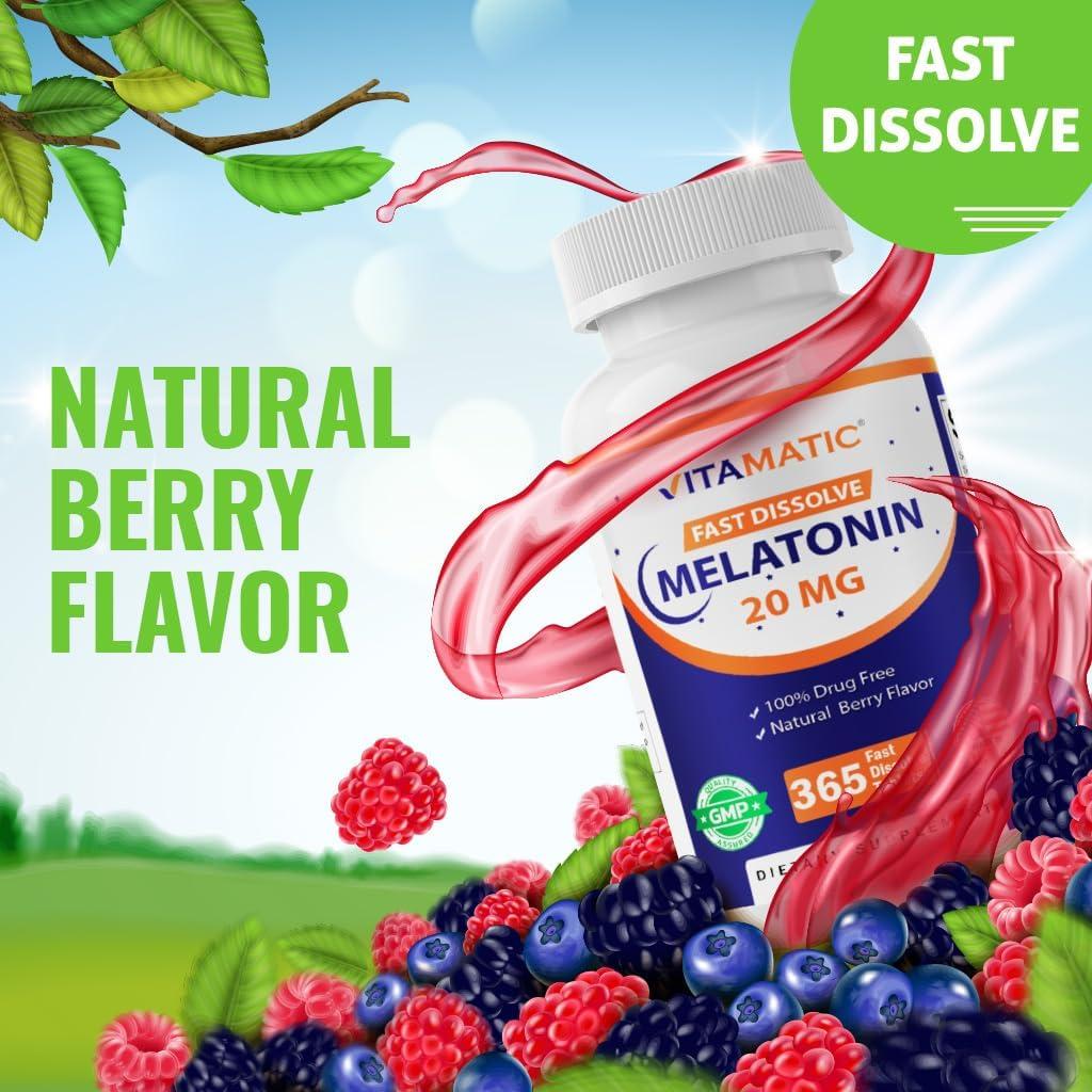 Tabletas de Melatonina Vitamatic 20 mg Sabor Frutos Rojos 365 Unidades