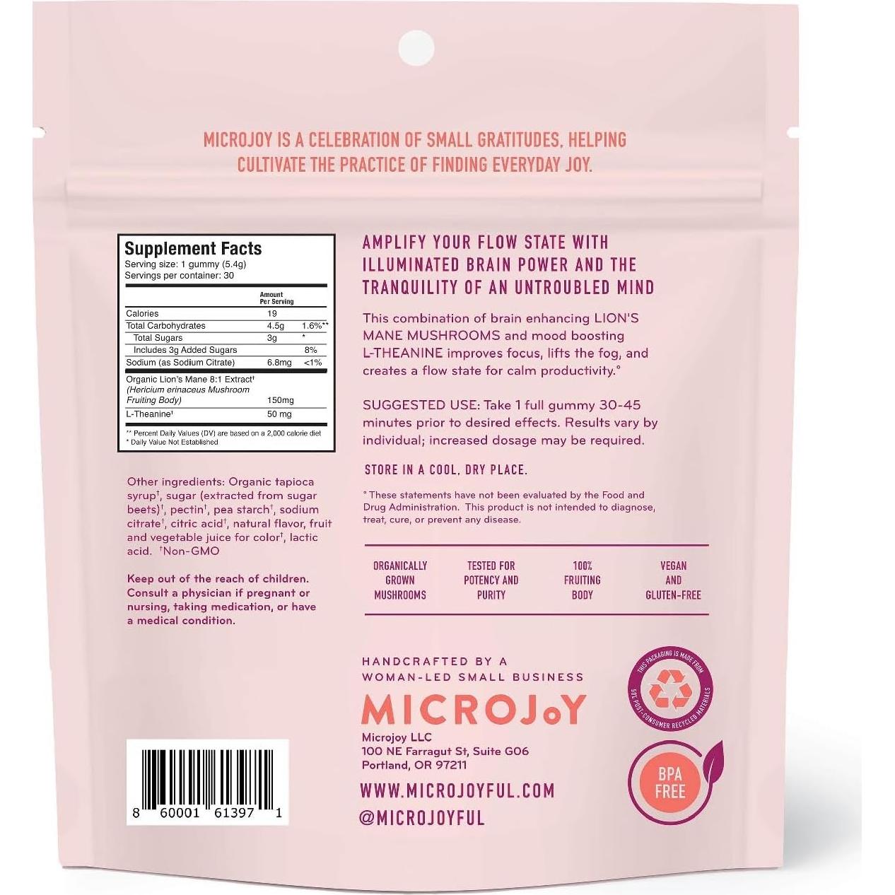 Gomitas Microjoy Veganas 30 Porciones Sabor Limón - Enfoque y Memoria