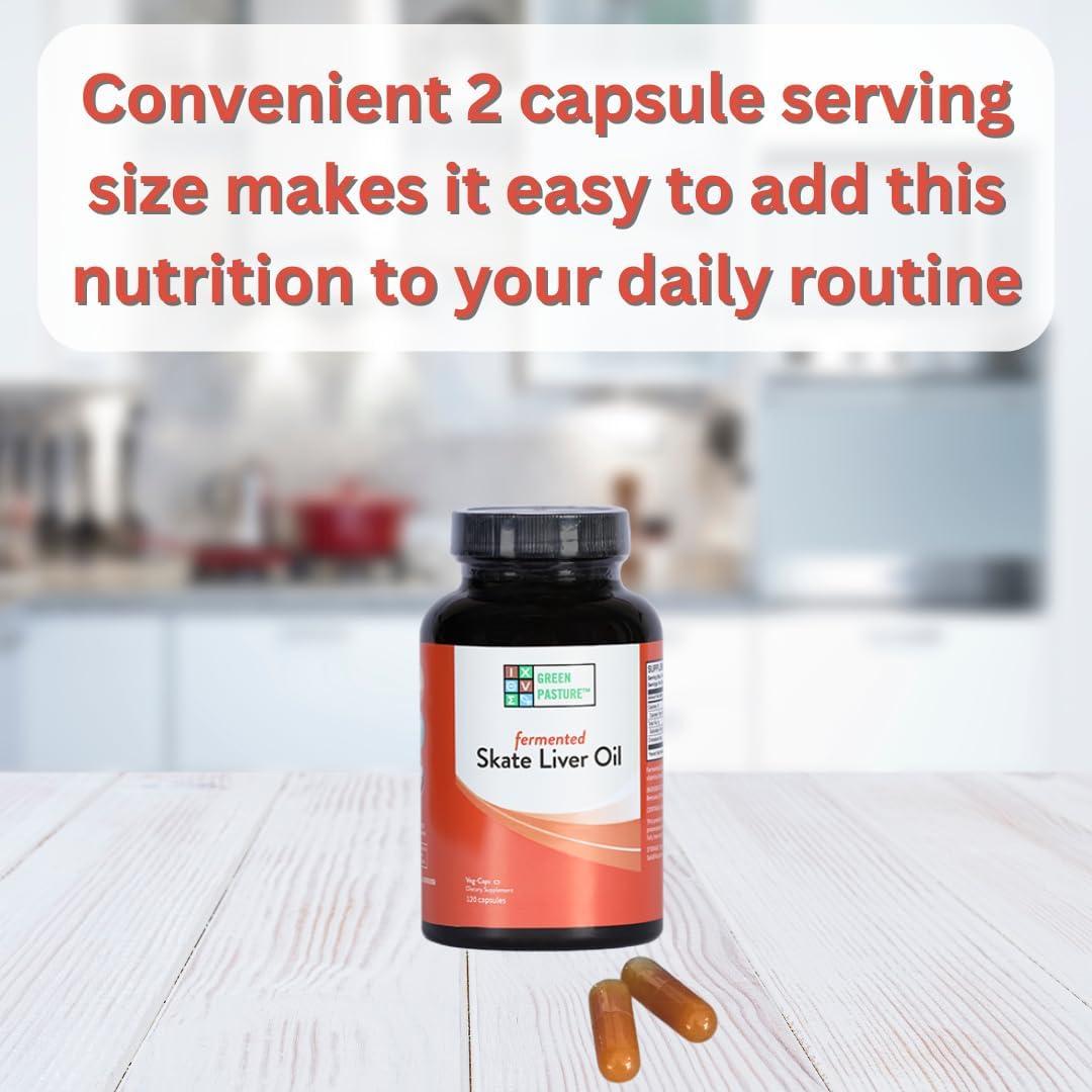Aceite de Hígado de Raya Fermentado Green Pasture - 120 Cápsulas