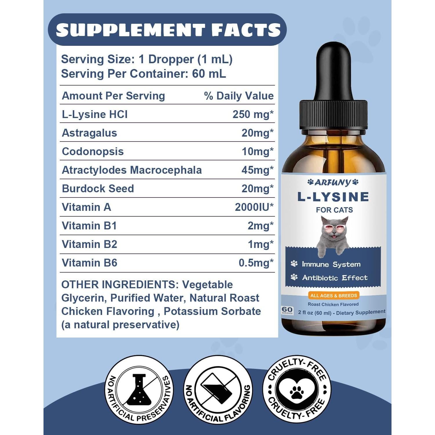 Gotas de L-Lisina para Gatos Arfuny - 2 Paquetes 127g