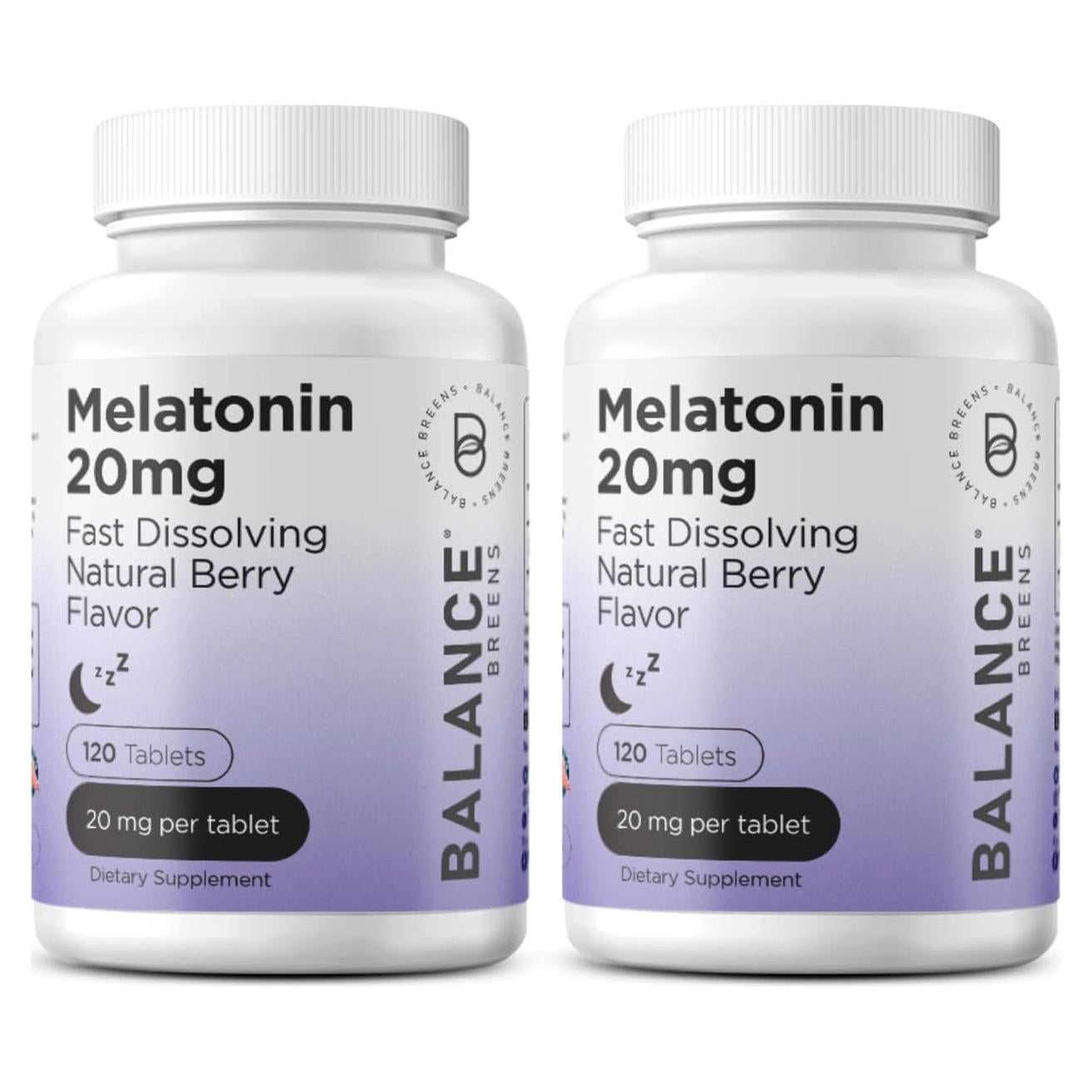 Melatonina 20mg Balance Breens - 120 Tabletas Rápidas para Dormir