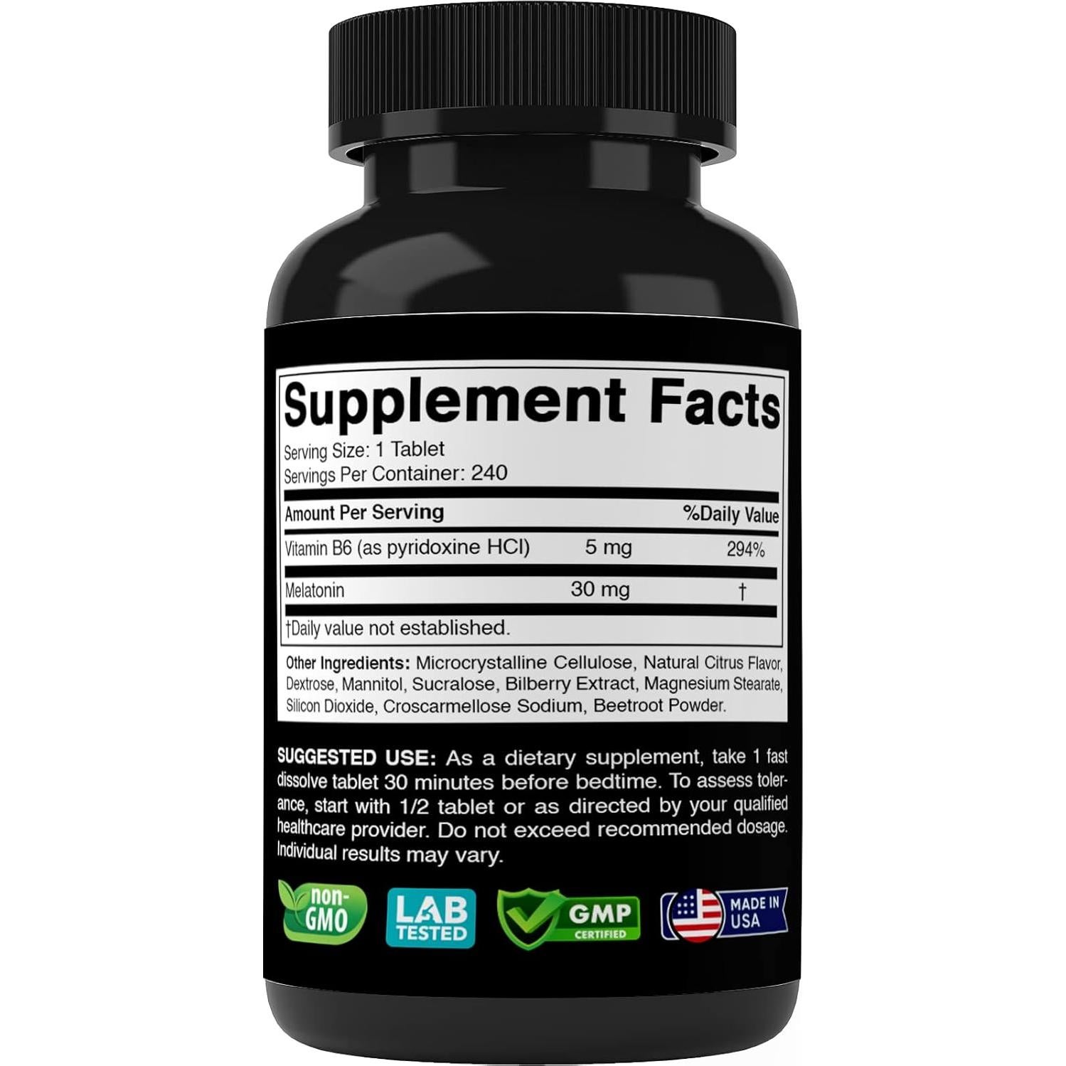 Melatonina 30 mg con Vitamina B6 - 240 Tabletas Rápidas