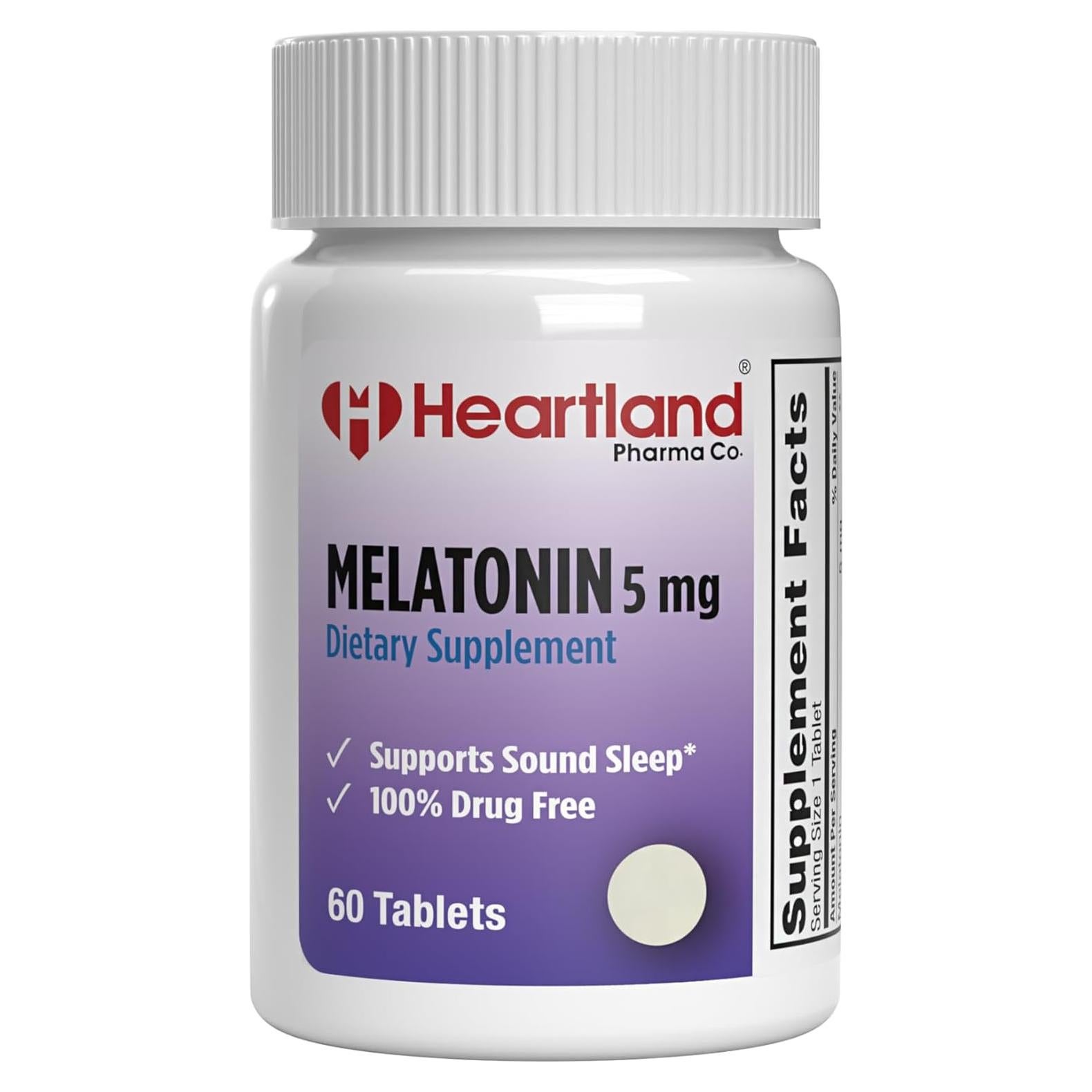 Melatonina 5mg Heartland Pharma - Suplemento Natural para Dormir 60 Tabletas