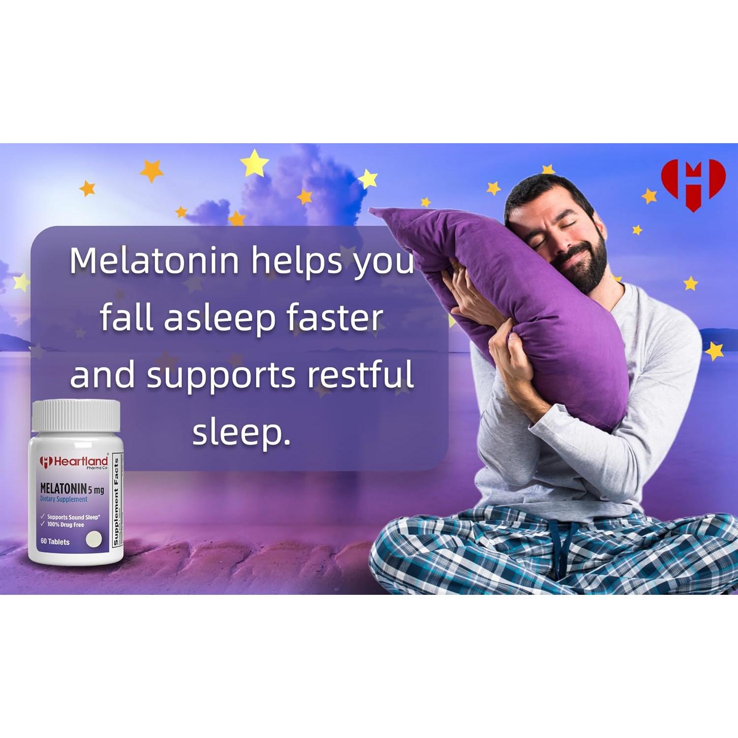 Melatonina 5mg Heartland Pharma - Suplemento Natural para Dormir 60 Tabletas
