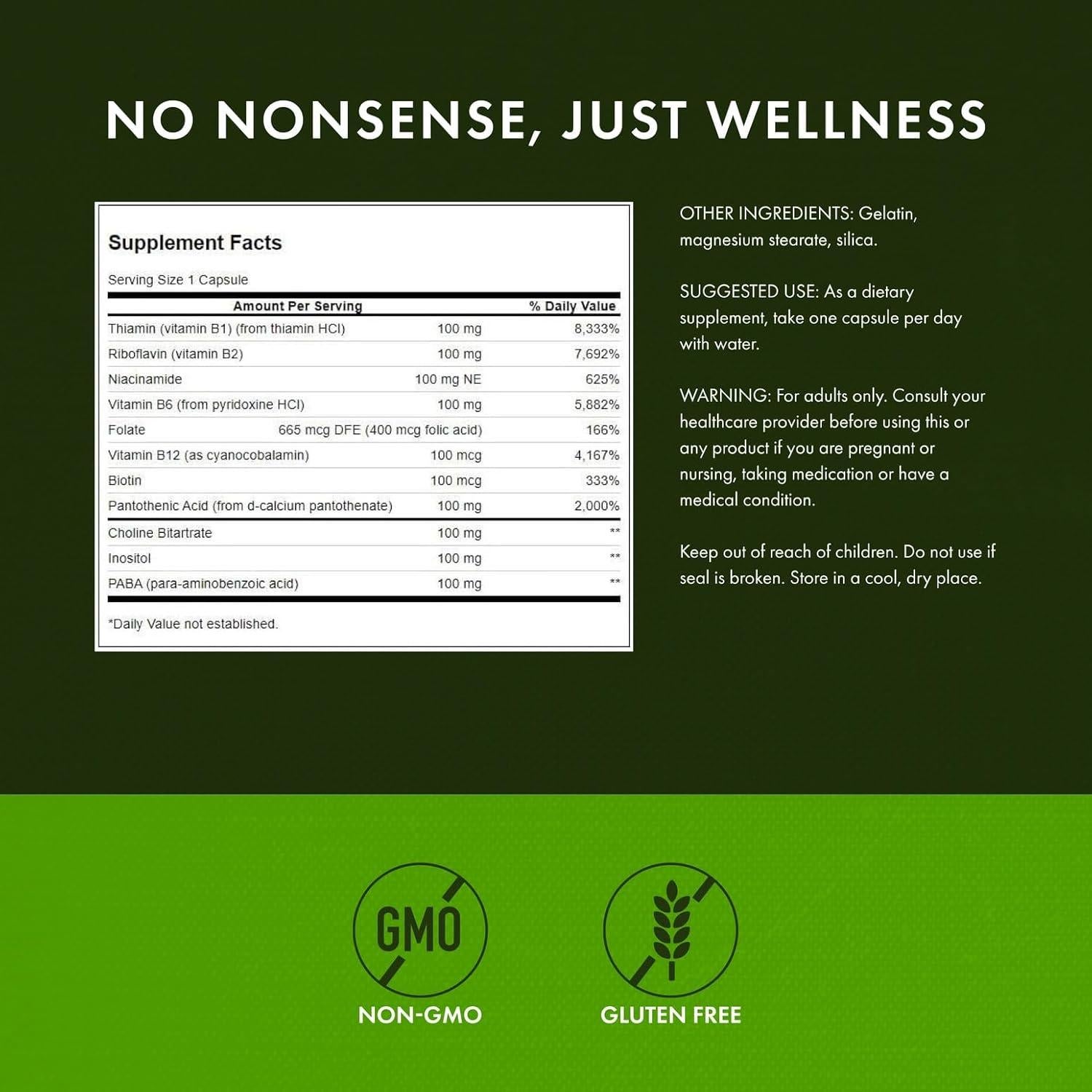 Swanson B-100 Complejo de Vitaminas B 300 Cápsulas Energía y Metabolismo