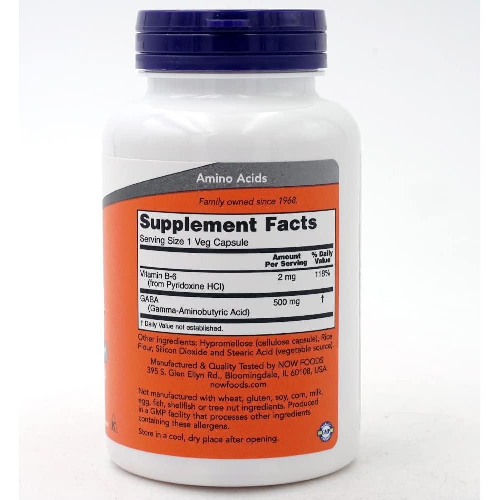 Suplemento GABA 500mg Now Foods - 100 Cápsulas Vegetales