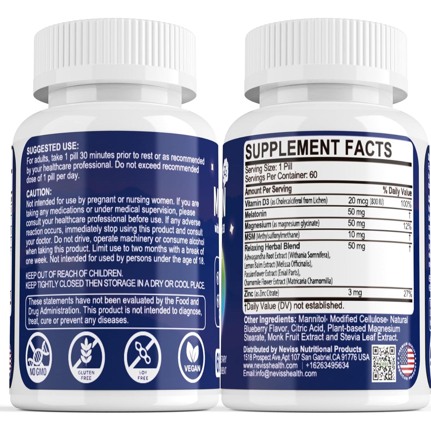 Melatonina 50 mg Neviss - 60 Tabletas Sublinguales Veganas