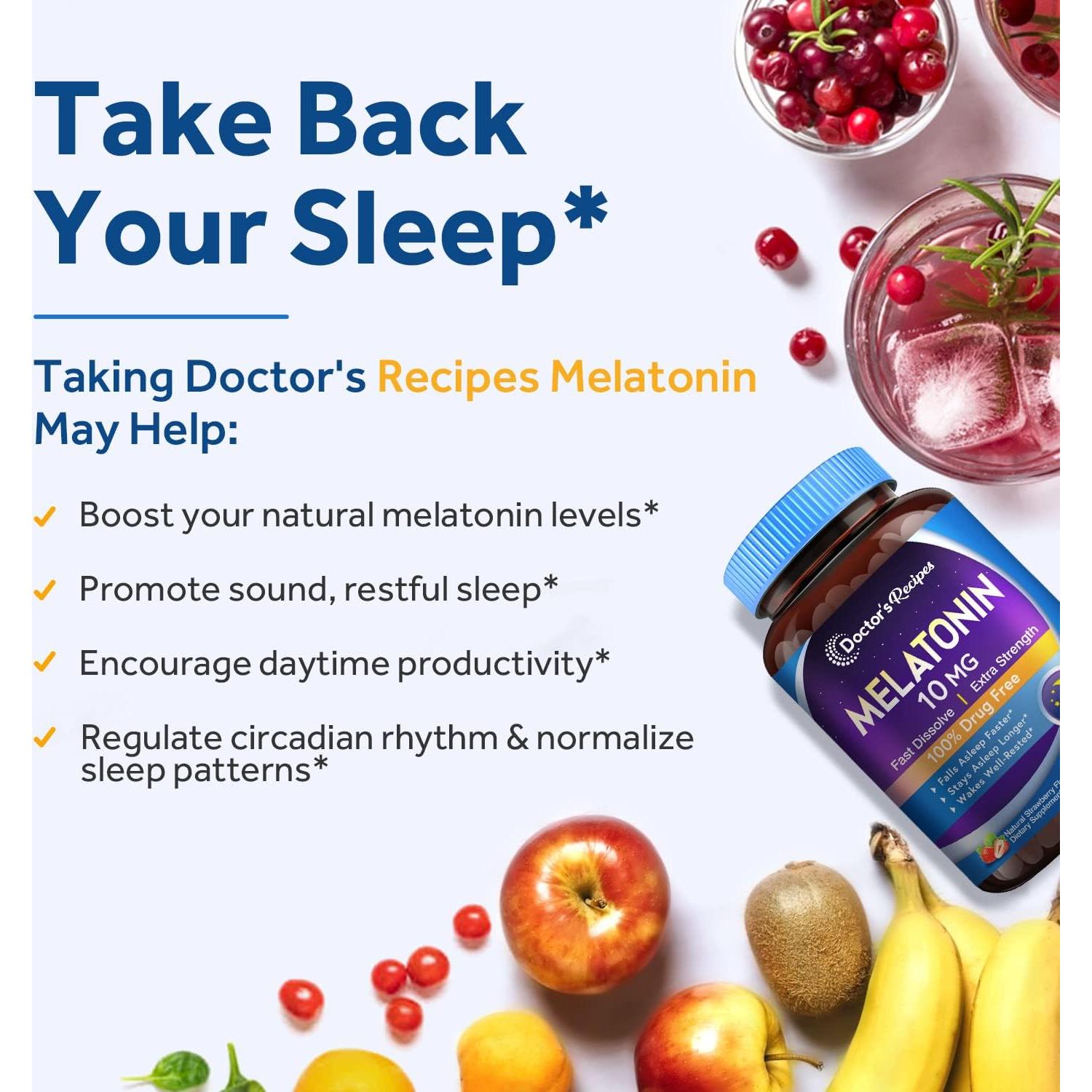 Melatonina 10 mg Recetas del Doctor 120 Tabletas Sabor Fresa