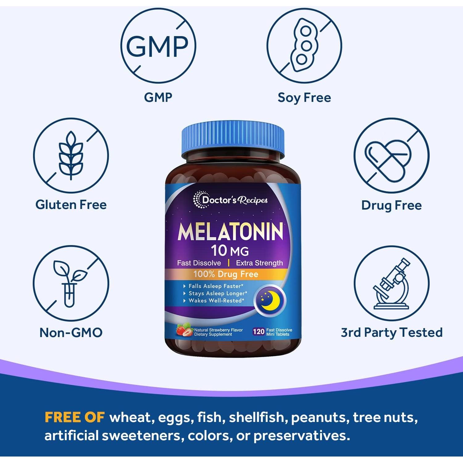 Melatonina 10 mg Recetas del Doctor 120 Tabletas Sabor Fresa