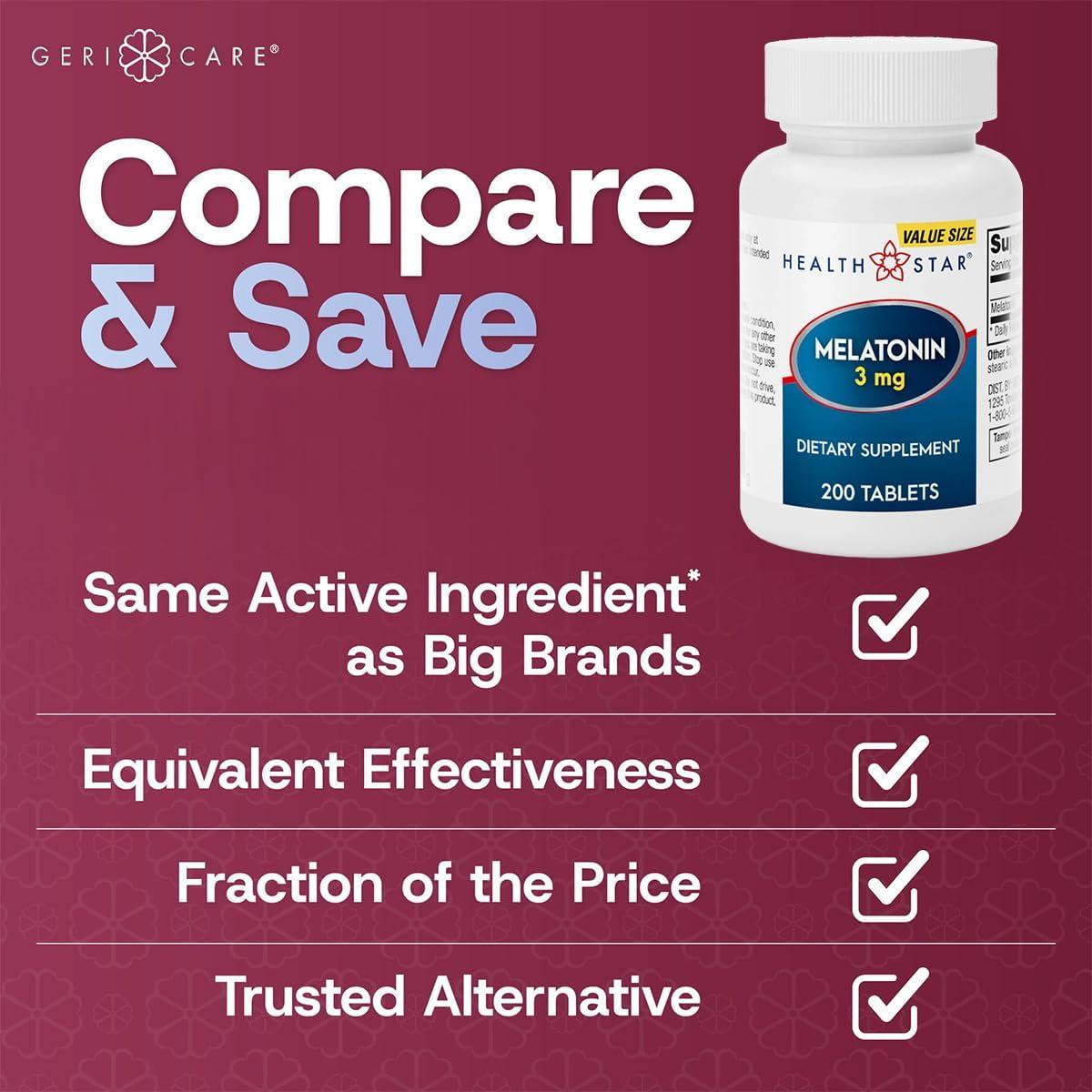 Tabletas de Melatonina GeriCare 3mg - 200 Unidades - Sueño Natural