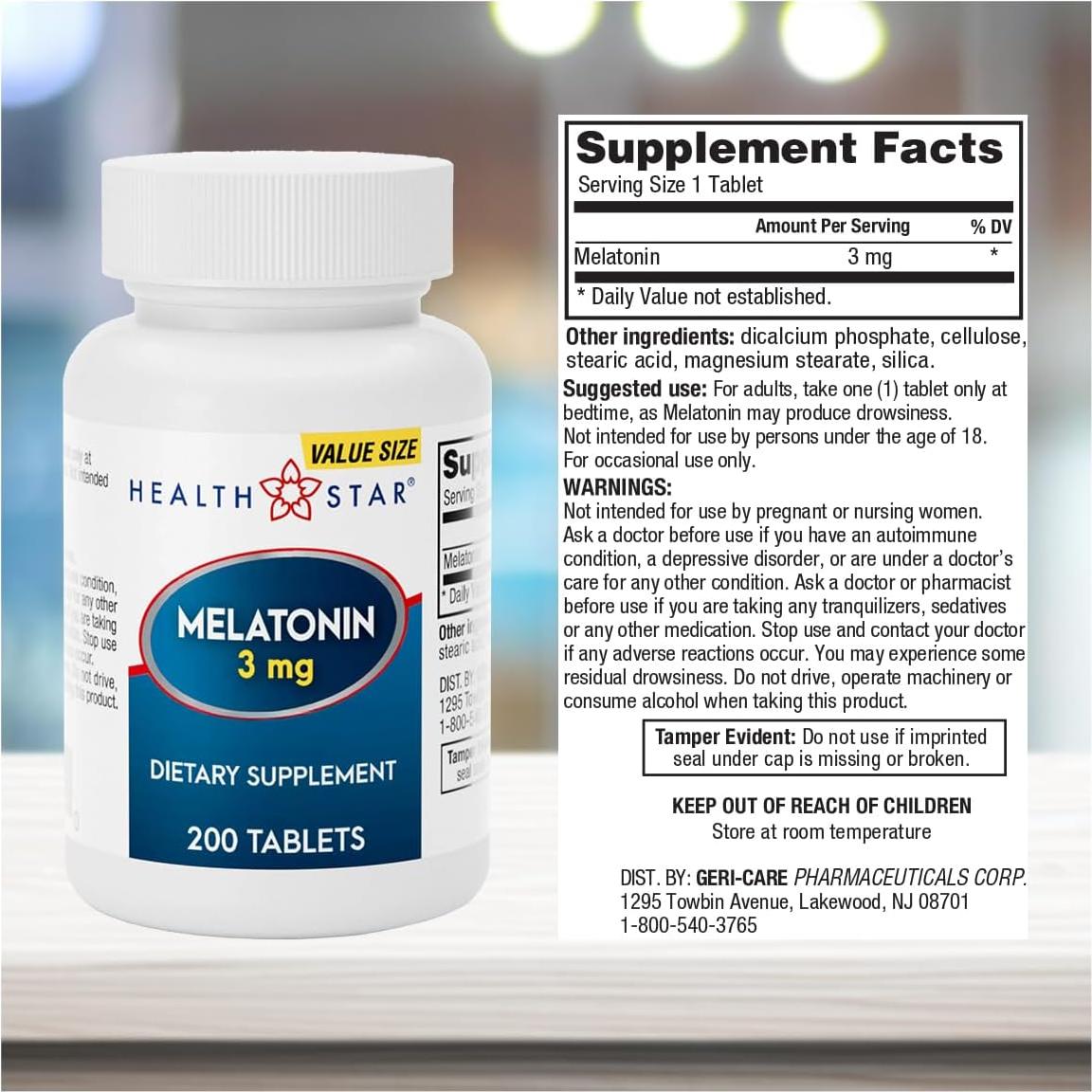 Tabletas de Melatonina GeriCare 3mg - 200 Unidades - Sueño Natural