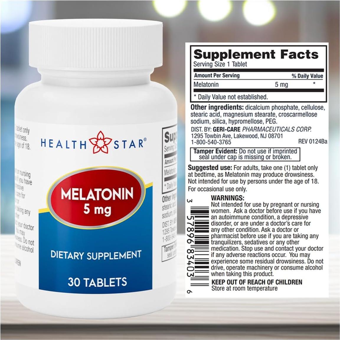 Tabletas de Melatonina GeriCare 5mg - 30 Tabletas para Sueño