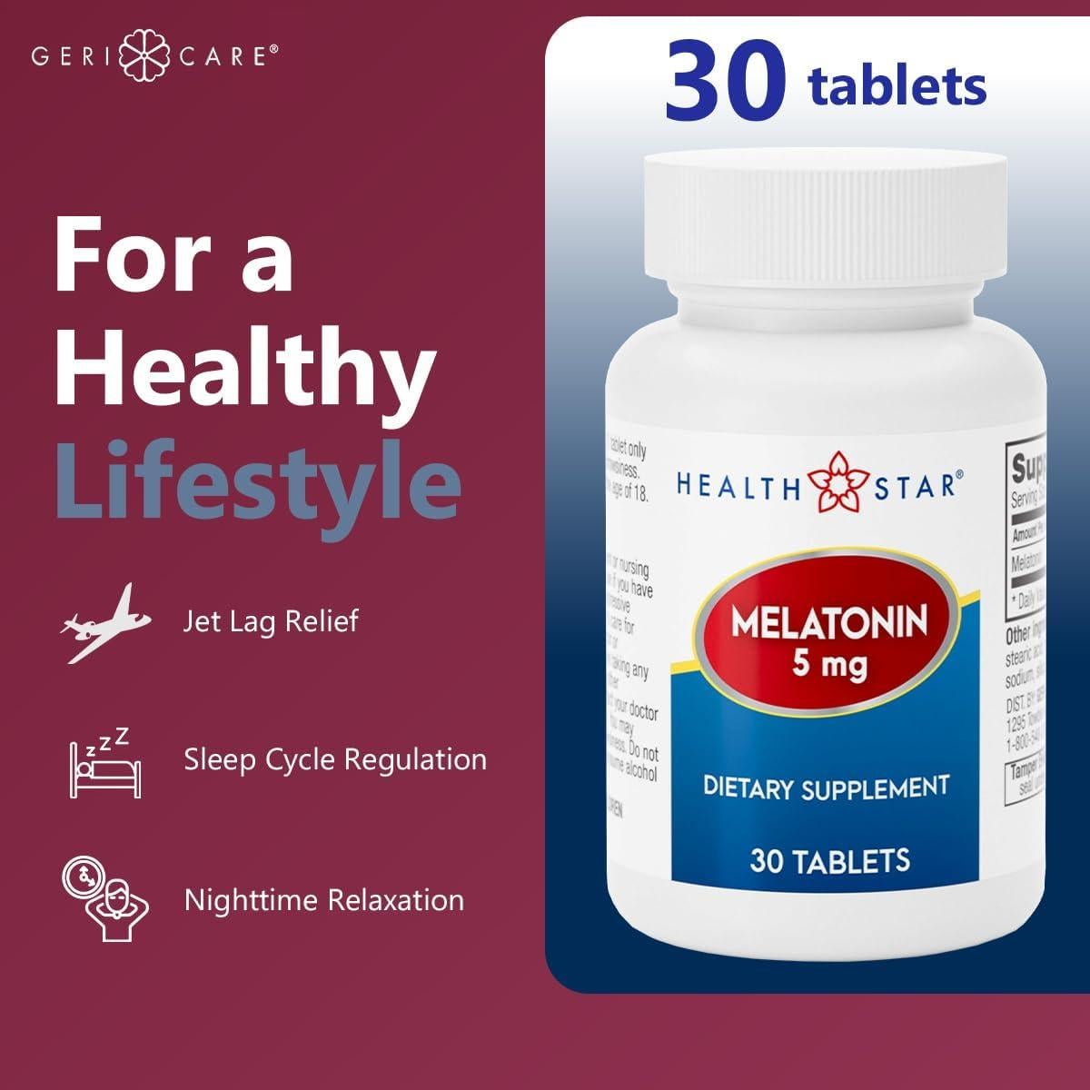 Tabletas de Melatonina GeriCare 5mg - 30 Tabletas para Sueño