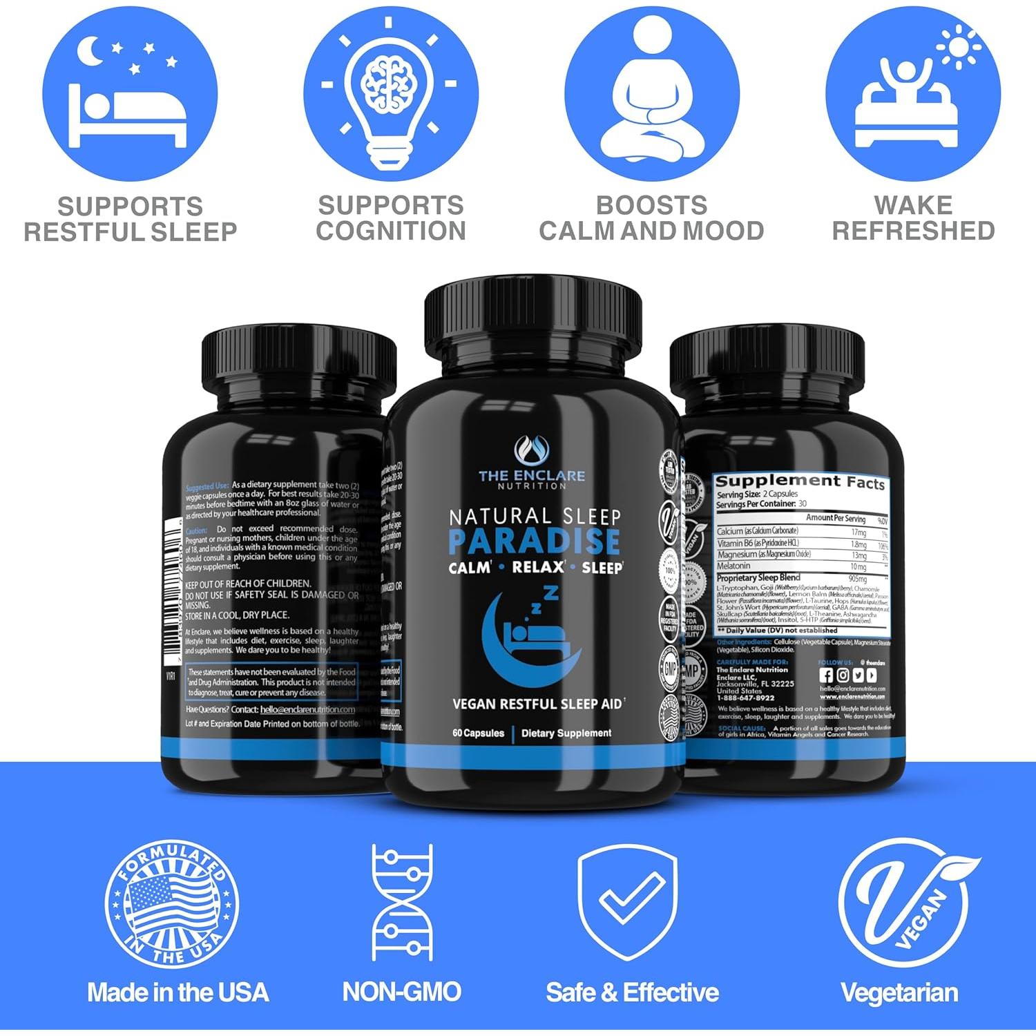 Suplemento Natural para Dormir Enclare 10mg Melatonina 60ct