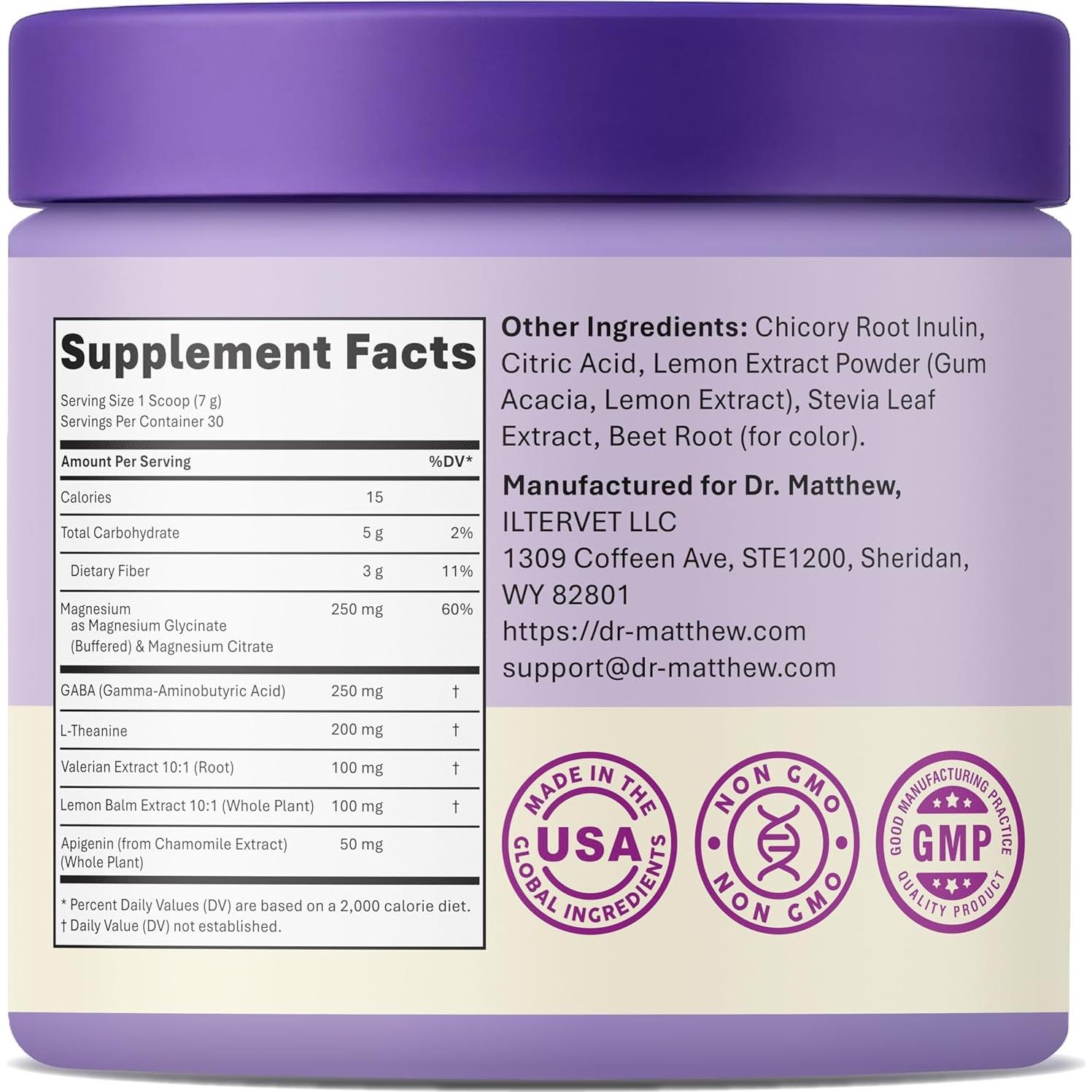 Polvo de Magnesio para Dormir Dr. Matthew - Sin Melatonina 240g