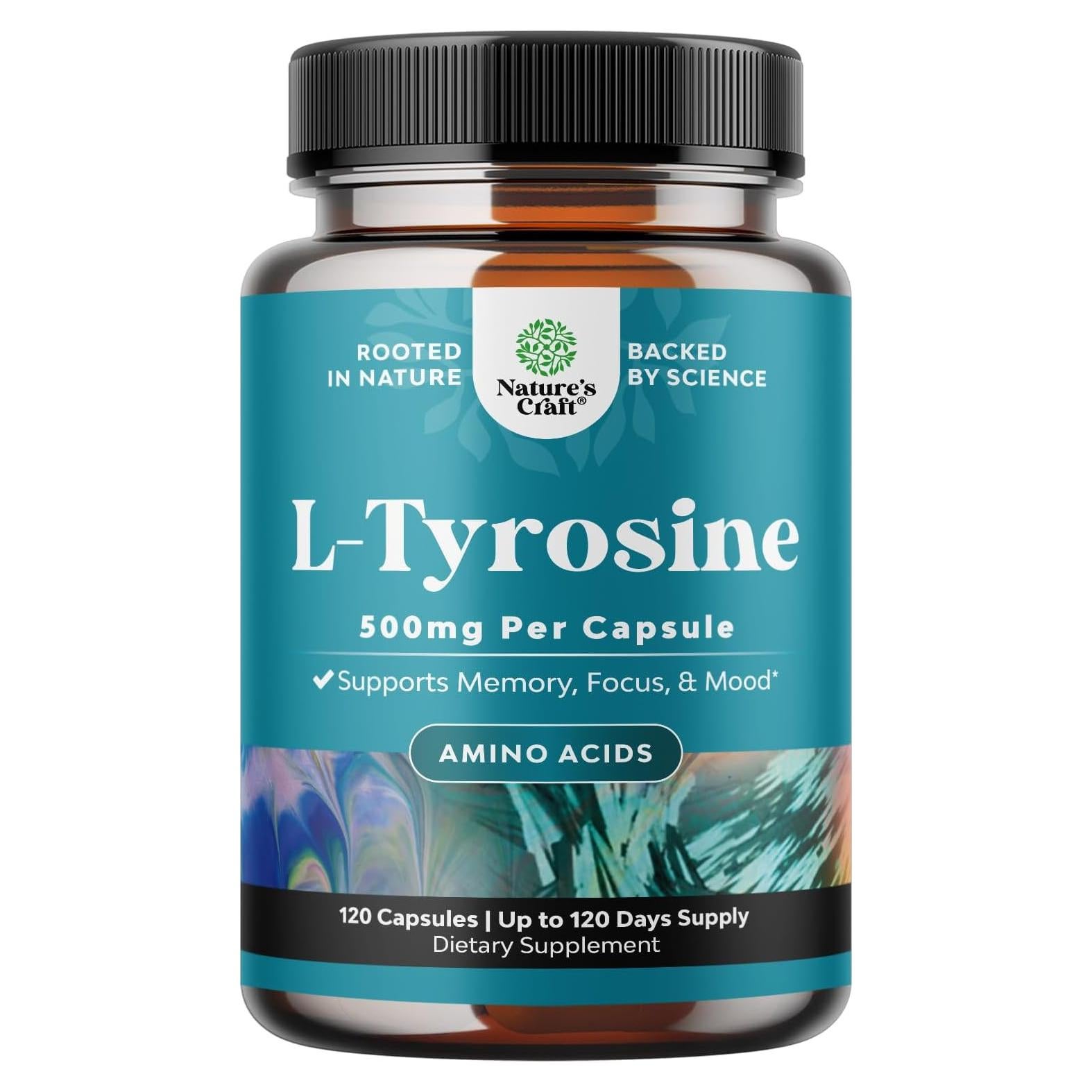 Cápsulas L-Tirosina 500mg Natures Craft - Suplemento Energía Mental